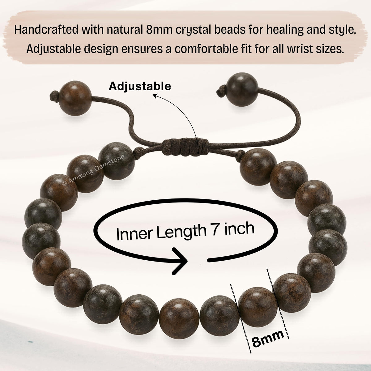 Amazing Gemstone Brown Snowflake Obsidian Bracelet for Women Men's Gifts - Protection Healing Crystal Bracelet - 8mm Gemstone Beaded Adjustable Bracelet Pulseras Para Hombres Mujer Stocking Stuffers