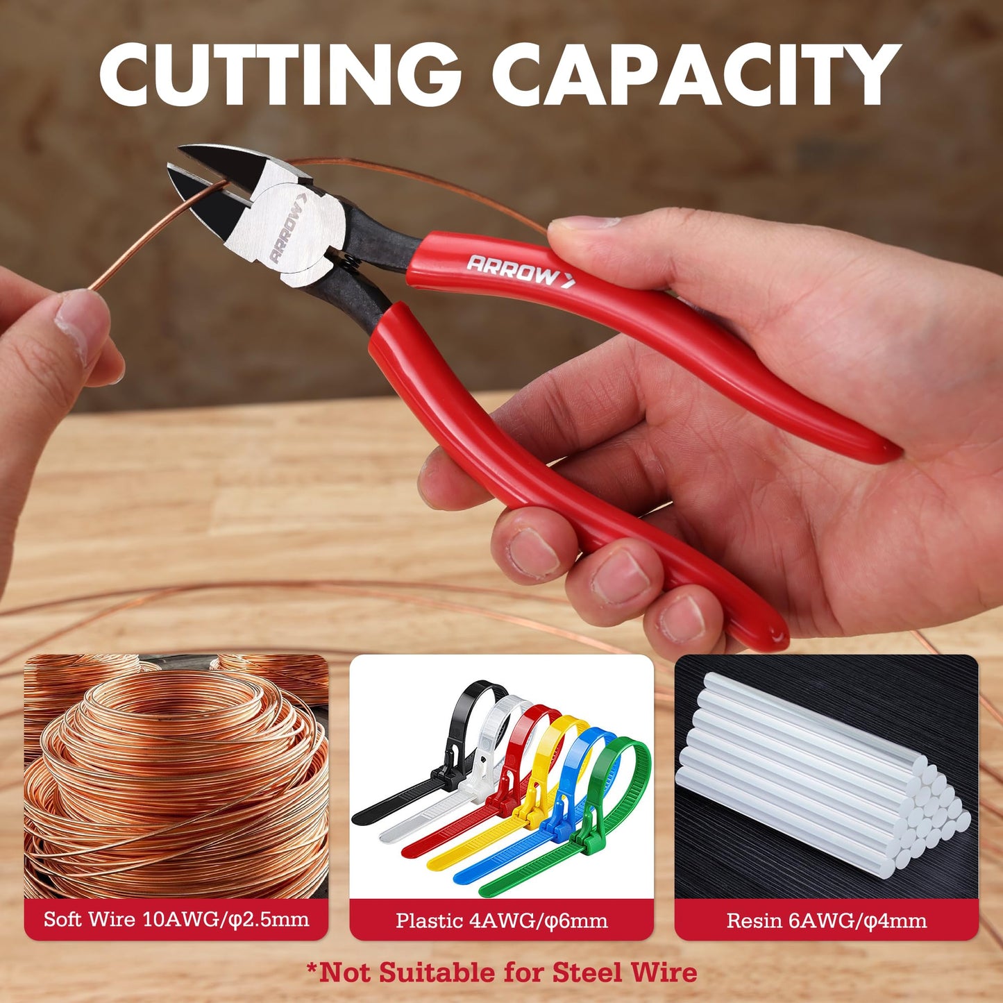 ARROW 7" Precision Wire Cutters - Spring Loaded Side Cutters, Ultra-Sharp Flush Cut Pliers, Diagonal Cutting Pliers with Non-Slip Handle for Jewelry Making, Crafts, Electronics, Zip Ties, DIY Models