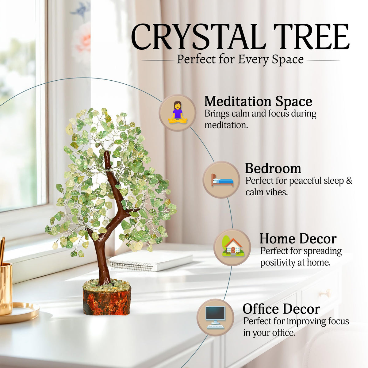 YATSKIA Green Jade Crystal Tree of Life - Crystals and Stones - Gemstone Tree - Crystals Decor - Feng Shui Decor - Crystal Gifts for Women
