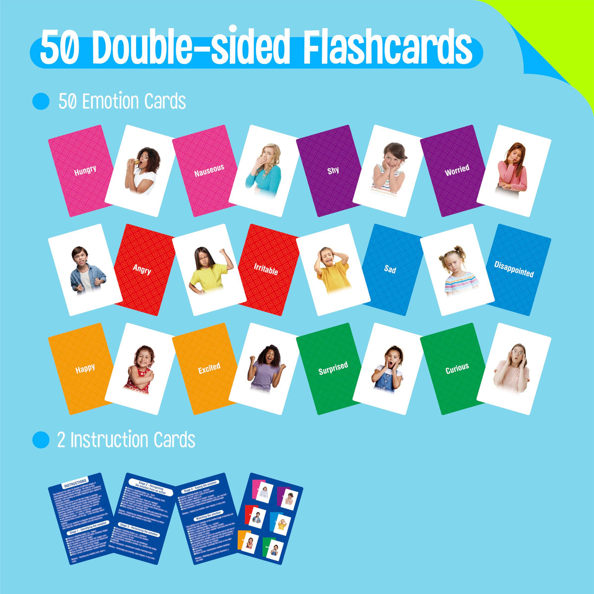 50 Emotion Flashcards, Realistic Feeling Picture Cards Emotion Picture Photos Kids, Adults, Homeschool, Speech Therapy, ABA, Dementia, Aphasia, Occupational Therapy, ESL and Autism Learning Material