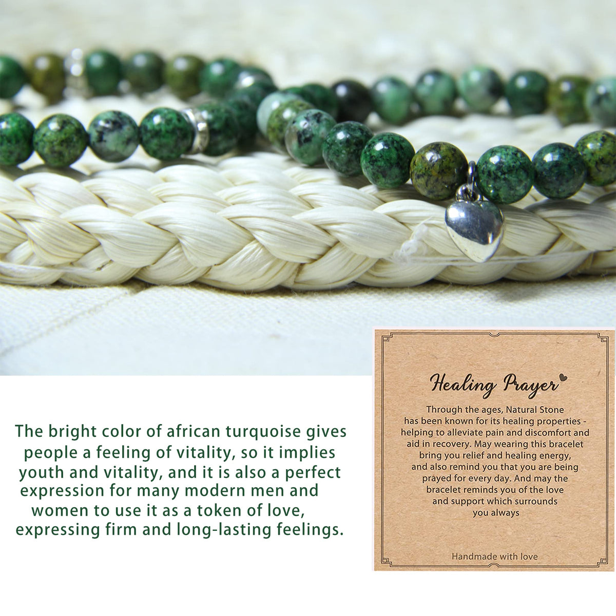 GDLKPYHS Healing Bracelets for Women - African Turquoise Bracelet - Healing Prayers Crystal Bracelet, 8mm Natural Stone Stress Relief Yoga Beads Get Well Soon Gifts