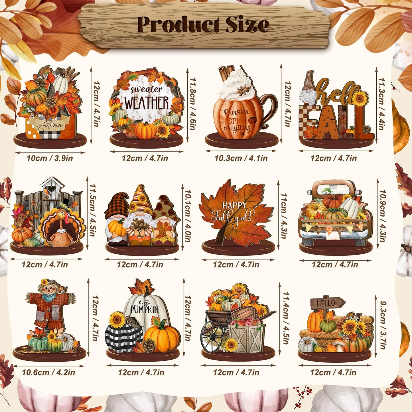 Leinuosen 12 Pcs Fall Table Decorations Thanksgiving Tiered Tray Decor Thanksgiving Centerpieces for Dinner Tables Autumn Gnome Maple Turkey Wooden Sign Fall Decor for Home Kitchen Shelf Farmhouse