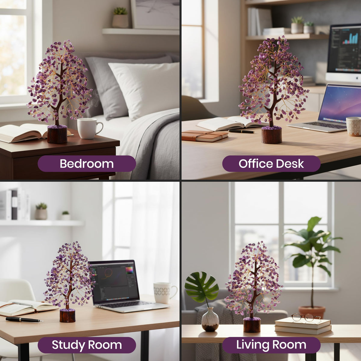 AstraVeda Amethyst Crystal Tree, Chakra Gemstone Gift for Feng Shui Healing