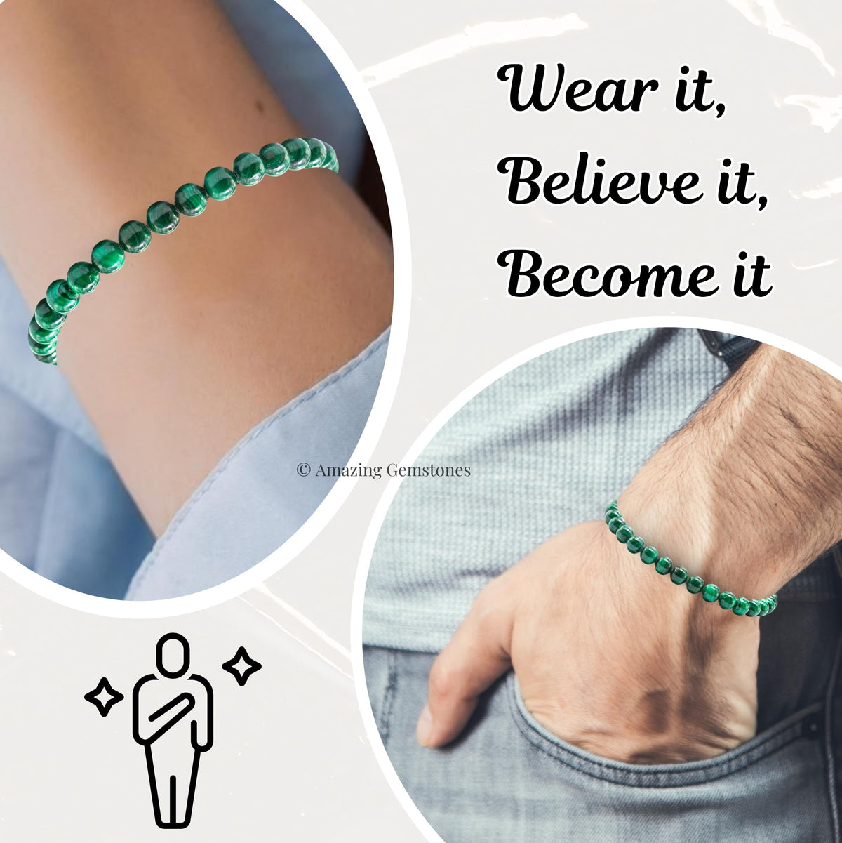Amazing Gemstone Malachite Bracelet for Women Men's Gifts - Protection Healing Crystal Bracelet - 6mm Gemstones Beaded Adjustable Bracelet Pulseras Para Hombres Mujer Stocking Stuffers