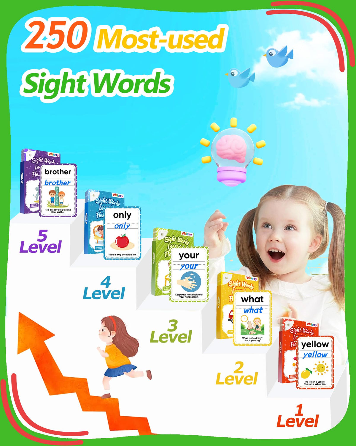 Sight Words Flash Cards Kindergarten, 250 Dolch Sight Word Writing Reading Spelling Games, Preschool Kindergarten Toddler Learning Activities, Homeschool Supplies Educational Toys for Kids Ages 3+
