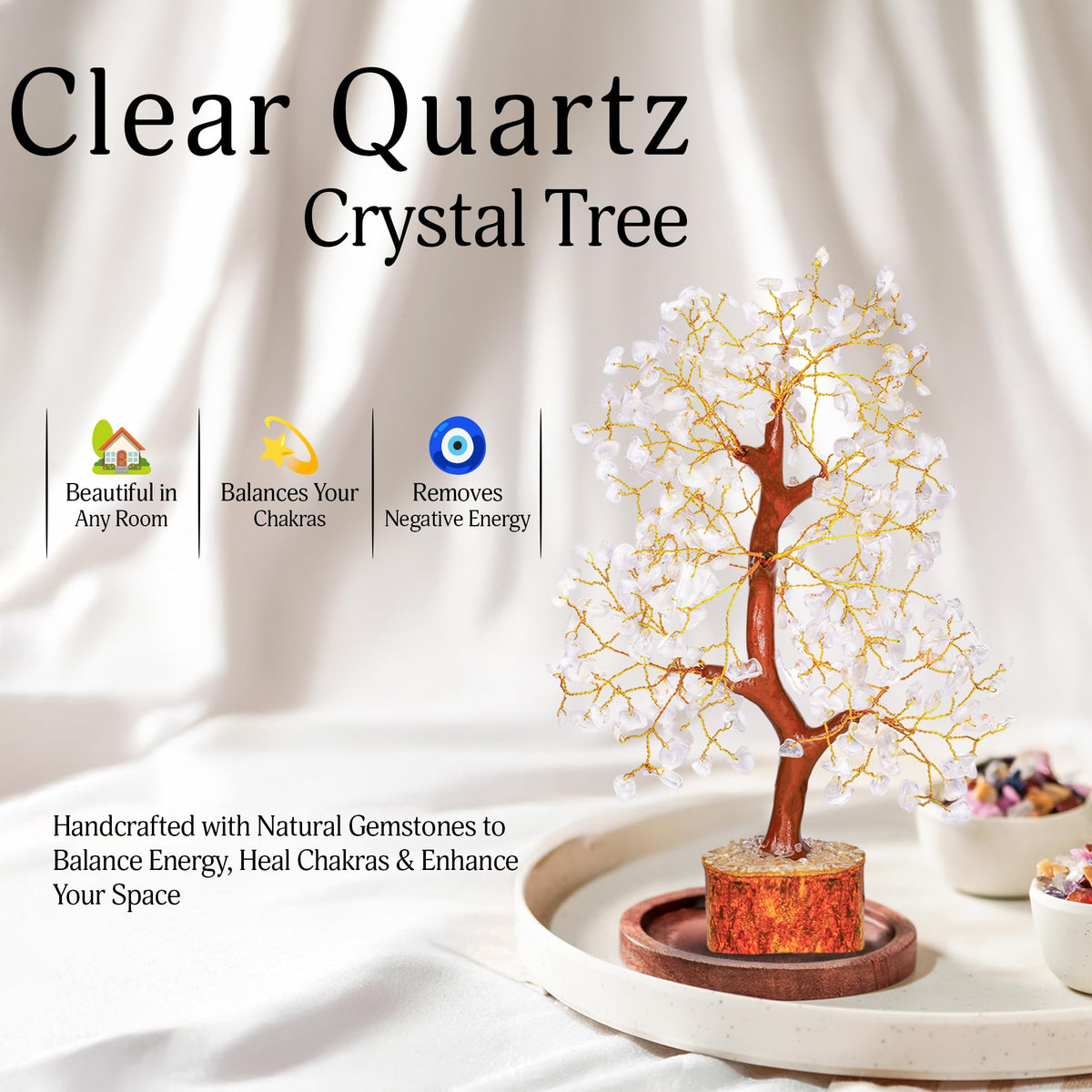 YATSKIA Clear Quartz Crystal Tree for Home Decor, Handmade Gemstone Tree for Positive Energy, Good Luck Birthday Gifts for Women