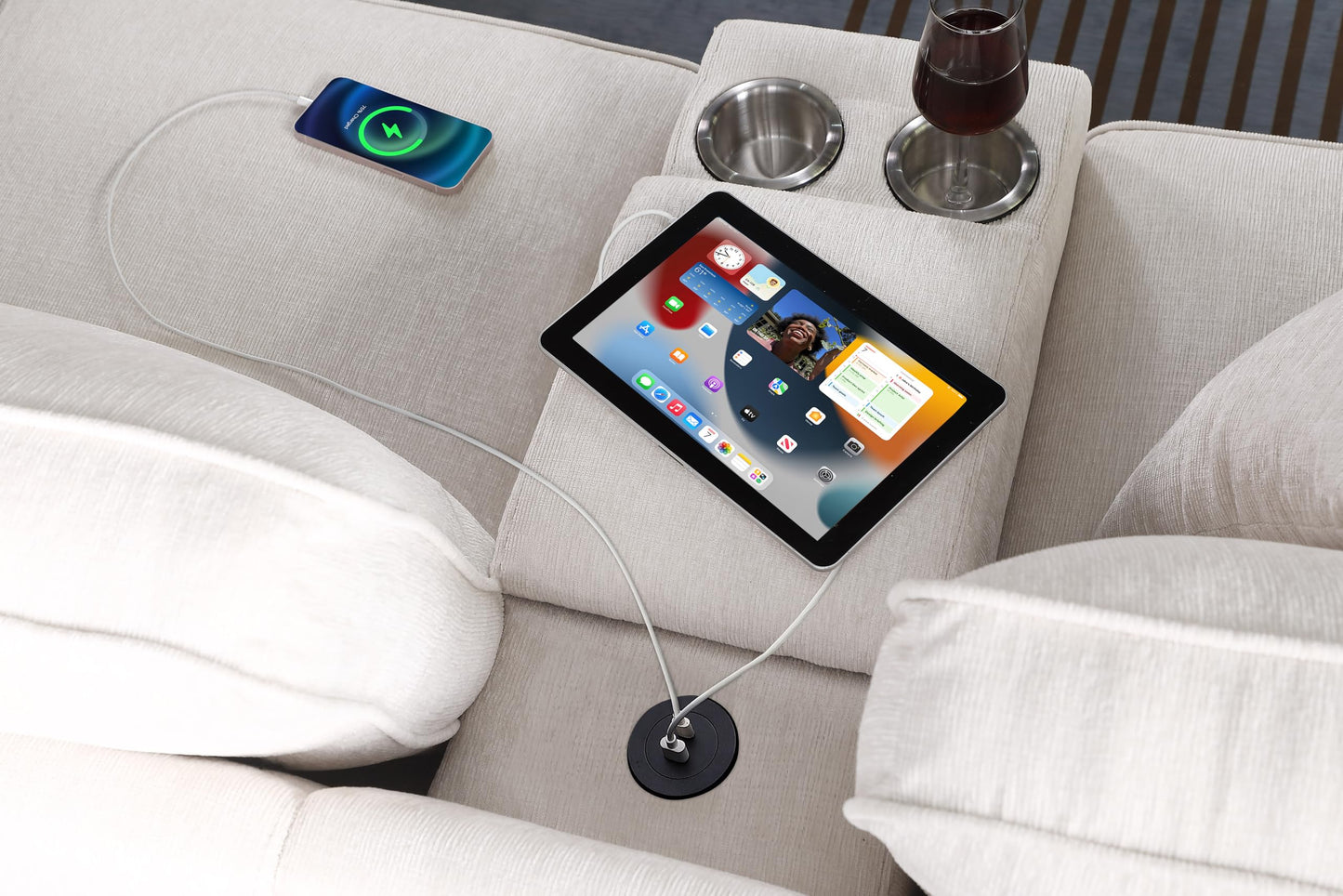 Ball & Cast 127" L-Shaped Sectional Couch with Movable Ottoman&6 Throw Pillow,7 Seat Chenille Upholstered Sofa W/2 Cup Holder,USB Port&Hidden Storage Box,DIY Combination,for Livingroom,Apartment,Beige