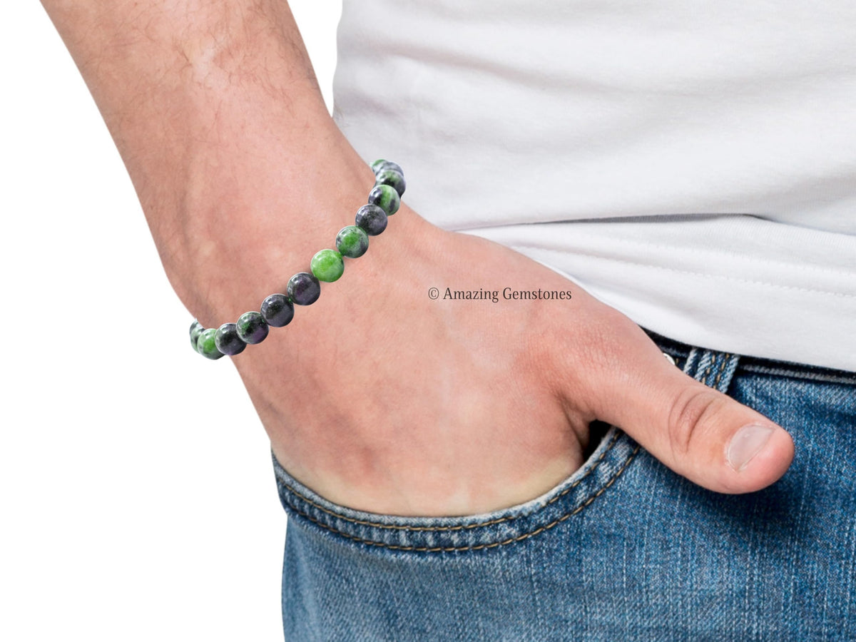 Amazing Gemstone Ruby Zoisite Bracelet, Gifts For Men & Women - Protection Healing Crystal Bracelet - 8mm Gemstone Beaded Adjustable Bracelet, Pulseras Para Hombres Mujer Stocking Stuffers