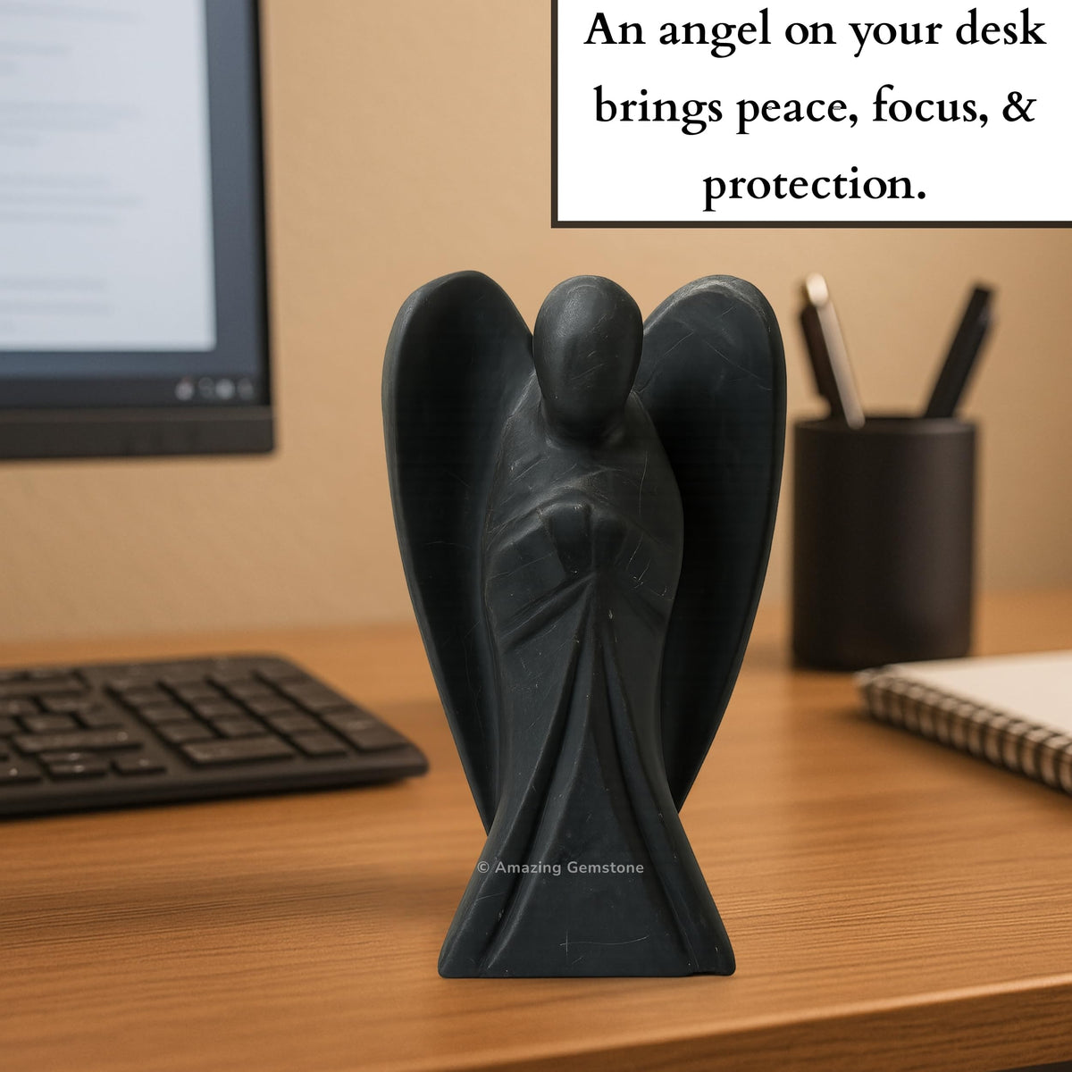Amazing Gemstone Shungite Angel - Shungite Crystal Angel and Pocket Guardian Angel Crystal Figurines (3 Inches)