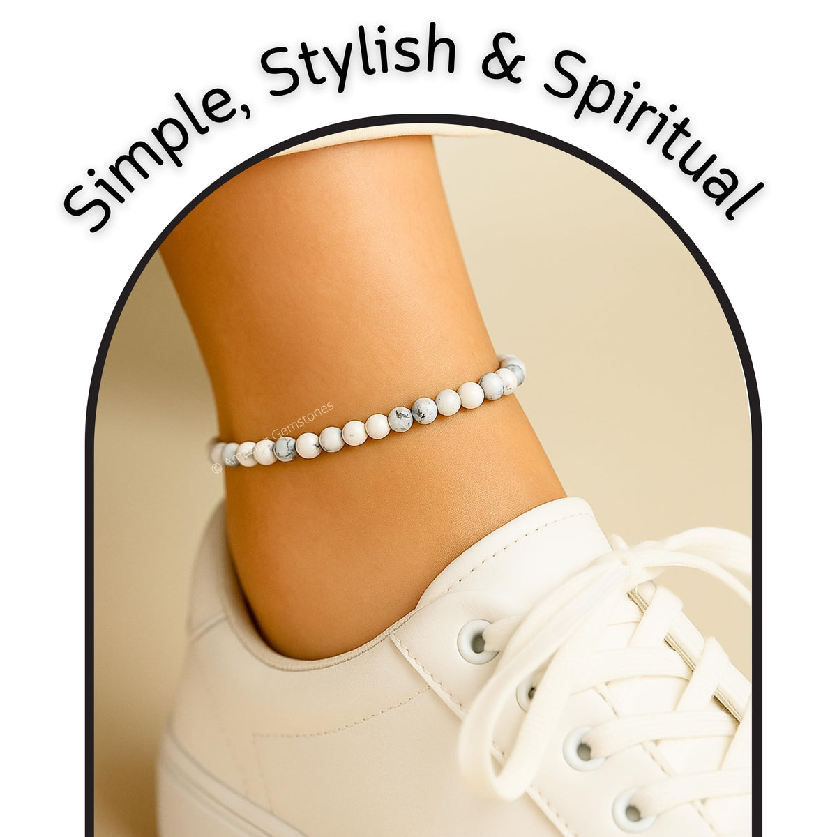 Amazing Gemstone Howlite Anklet Ankle Bracelets for Women - Waterproof Beaded Healing Crystal Anklets, Plus Size Chakra Gemstone Bead Anklet (Stretchy Adjustable - Plain)