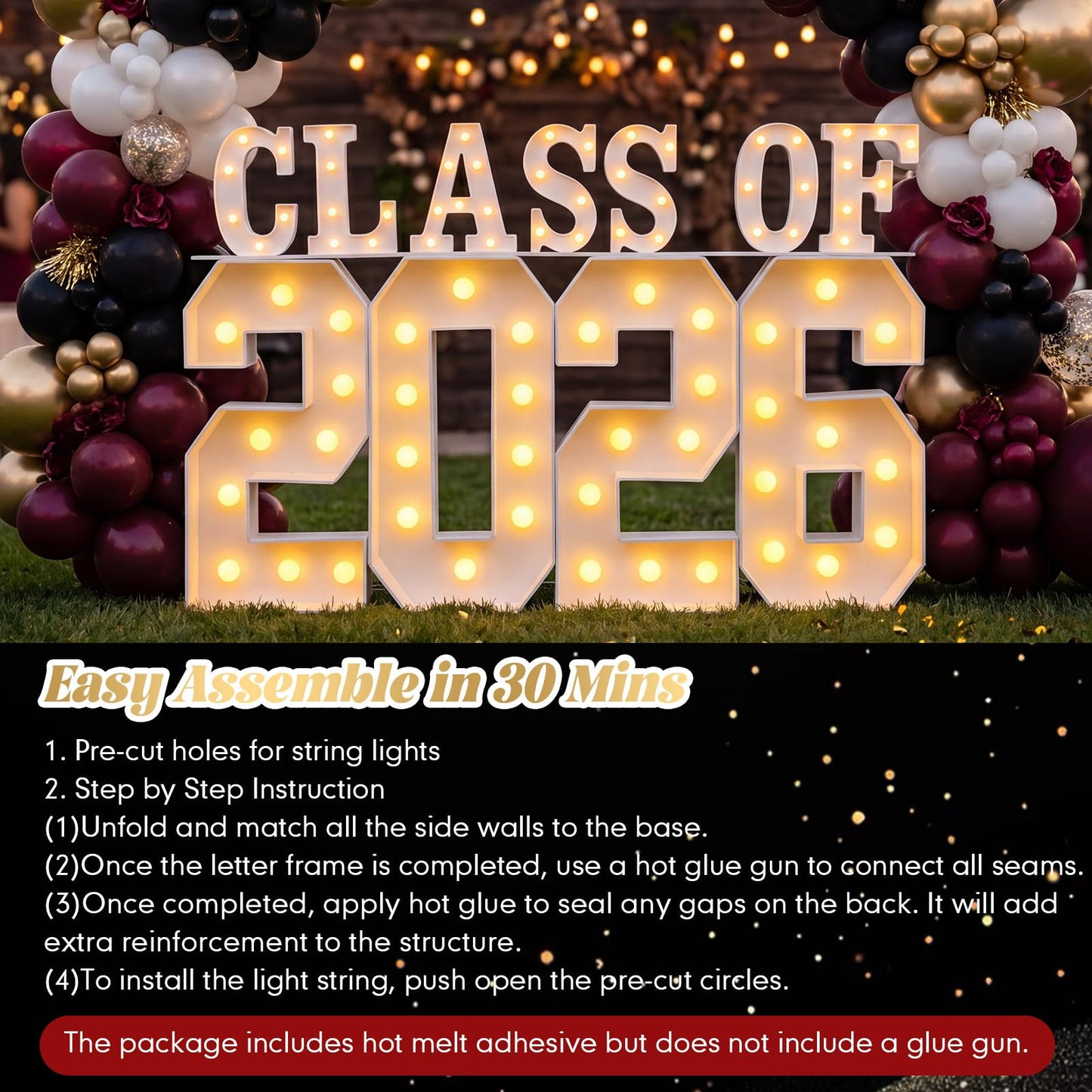 Grinsvalley Large 2026 Graduation Decorations - 2.68ft Class of 2026 LED Marquee Light up Numbers and Letter for Graduation Congrats Grad Party Supplies for Preschool High School College
