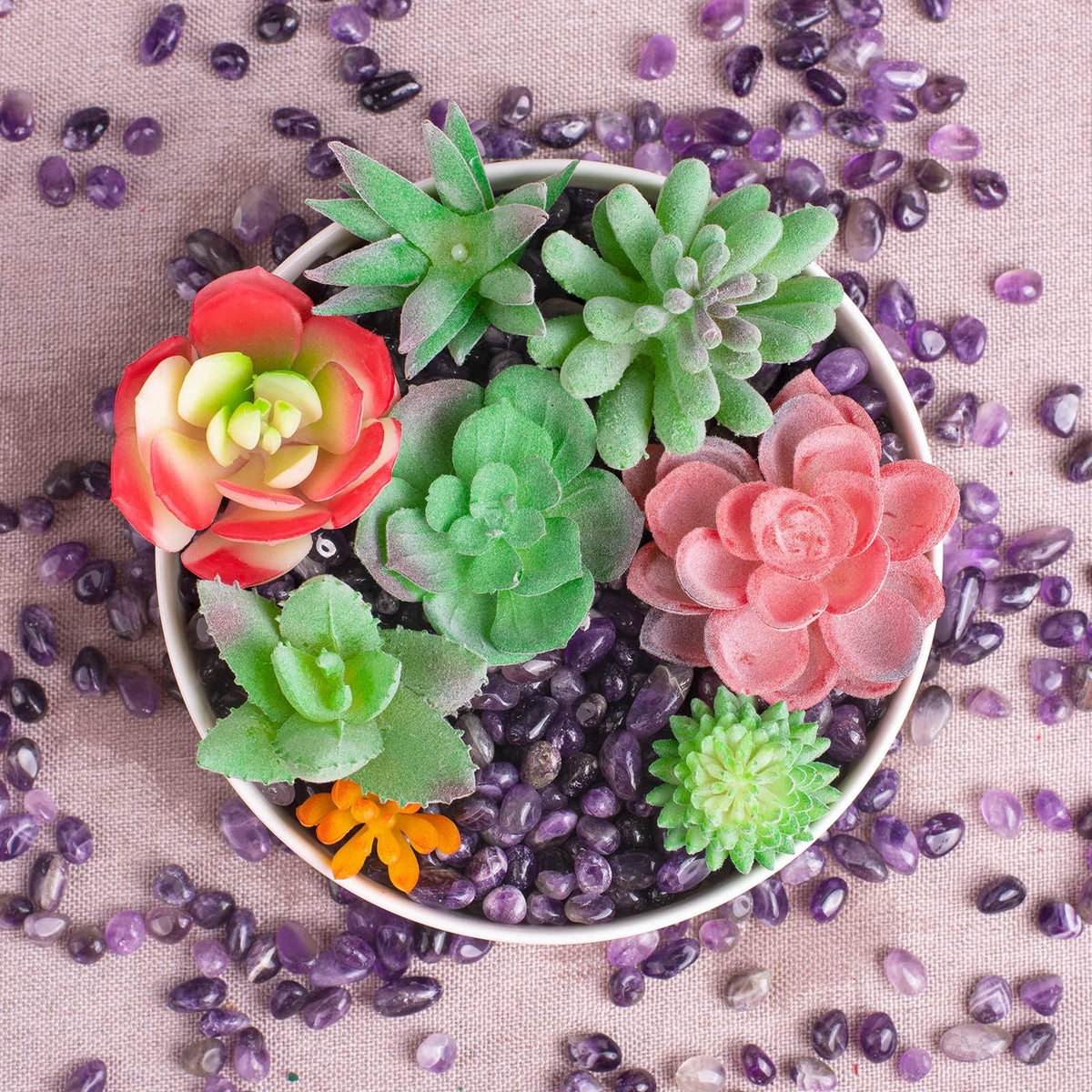 SigMntun Polished Amethyst Crystal Chips 200 Pcs - 0.3" 10 oz Tumbled Stone Chips Crushed Sea Glass Stones Healing Reiki Crystal Making Home Decoration