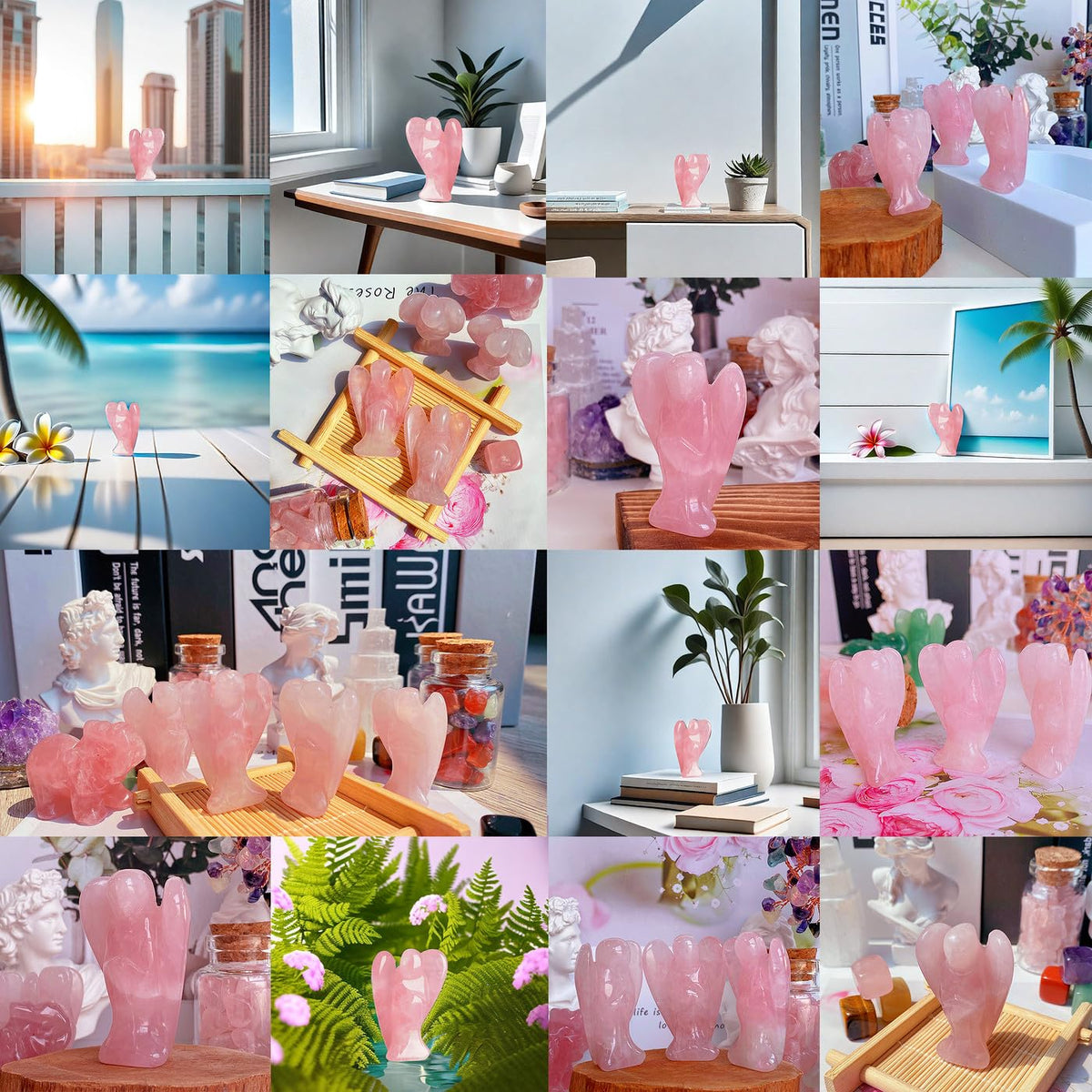 QINJIEJIE Rose Quartz Angel Crystals Healing Stones Guardian Angel Crystal Statue Pocket Peace Decor Polished Pink Cute Carved Figurine Gemstone Spiritual Gift for Women Men Love Stocking Stuffers