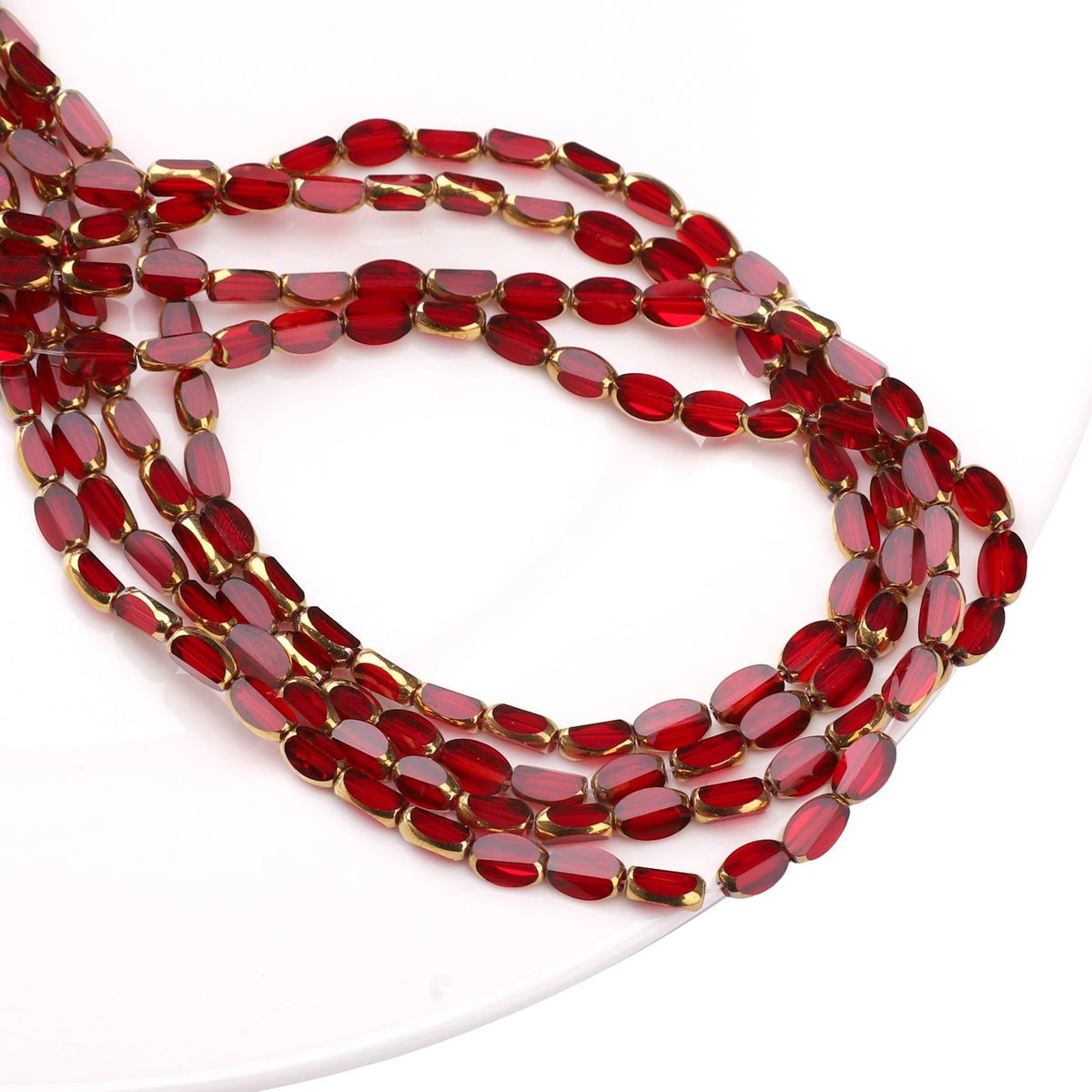 DADIFEN Glass Rice Beads Clear Wine Red 4x6mm 50pcs Faceted Oval Golden Edge Crystal Loose Beads for DIY Craft Jewelry Making