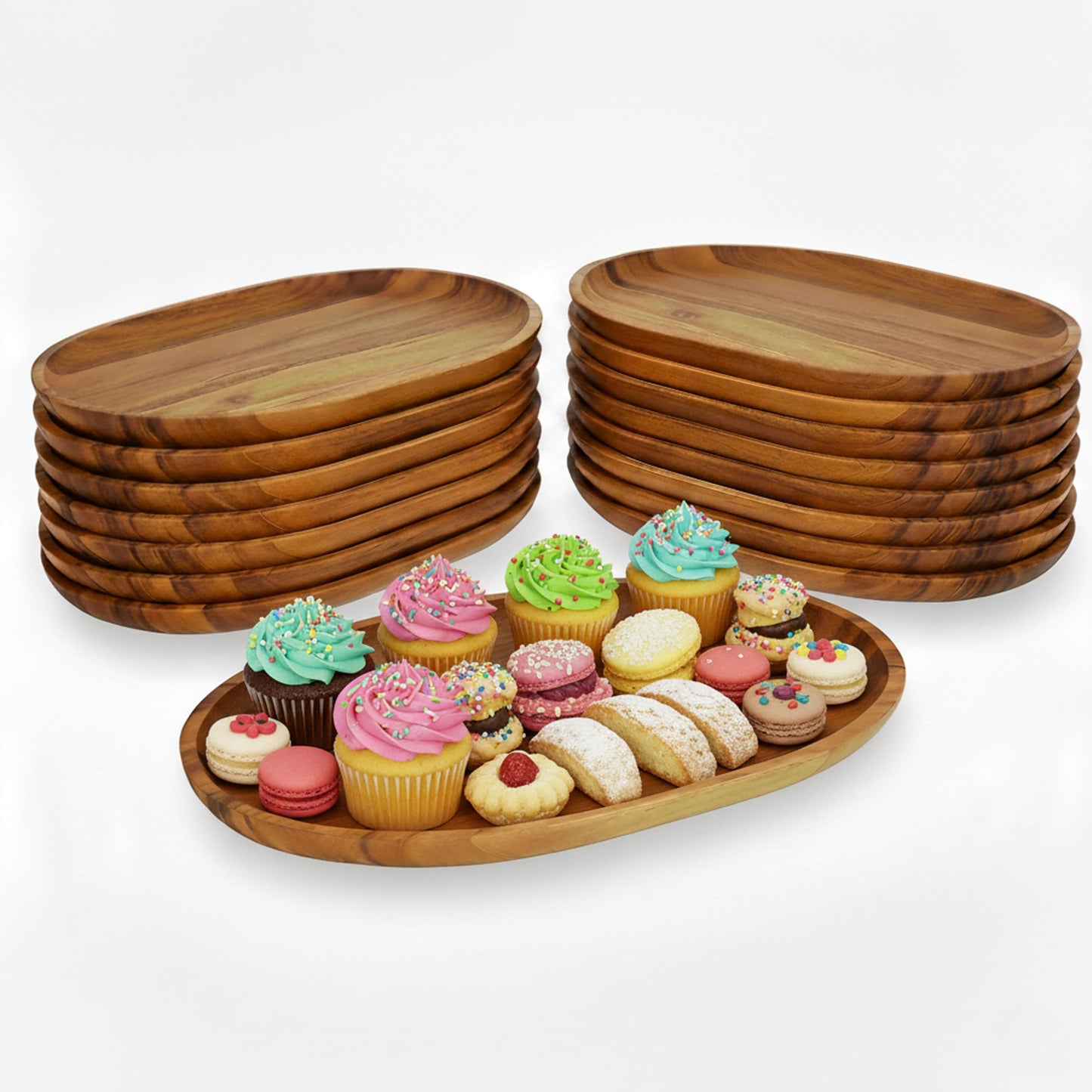 Woodard & Charles 15-Inch Acacia Oval Tray, Large - Pack of 16