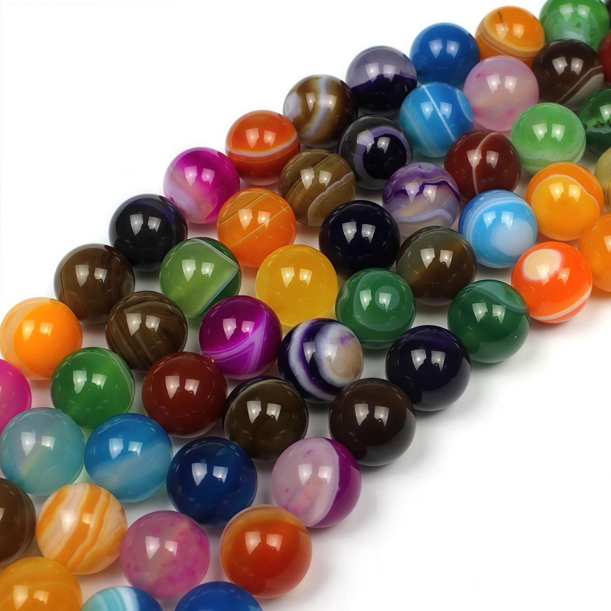 MJDCB Natural Multicolor Stripe Agate Beads Round Loose Beads for Jewelry Making DIY Bracelet Necklace (6mm)