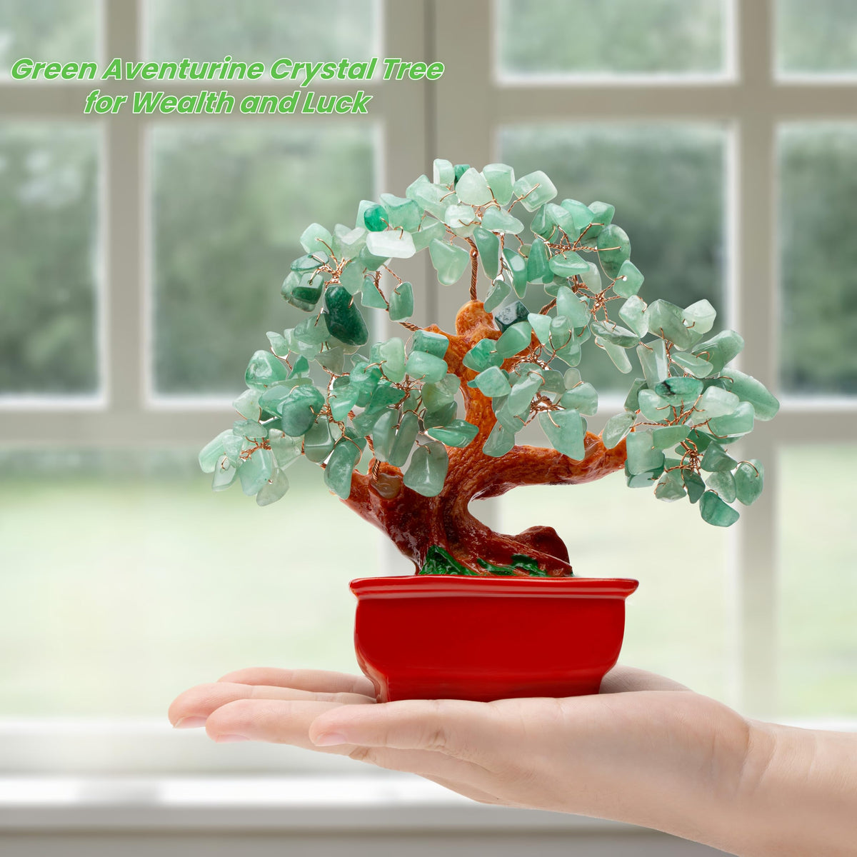 QINJIEJIE Green Aventurine Crystal Healing Money Tree of Life Feng Shui Decor Energy Gemstone Office Desk Meditation Spiritual Gift