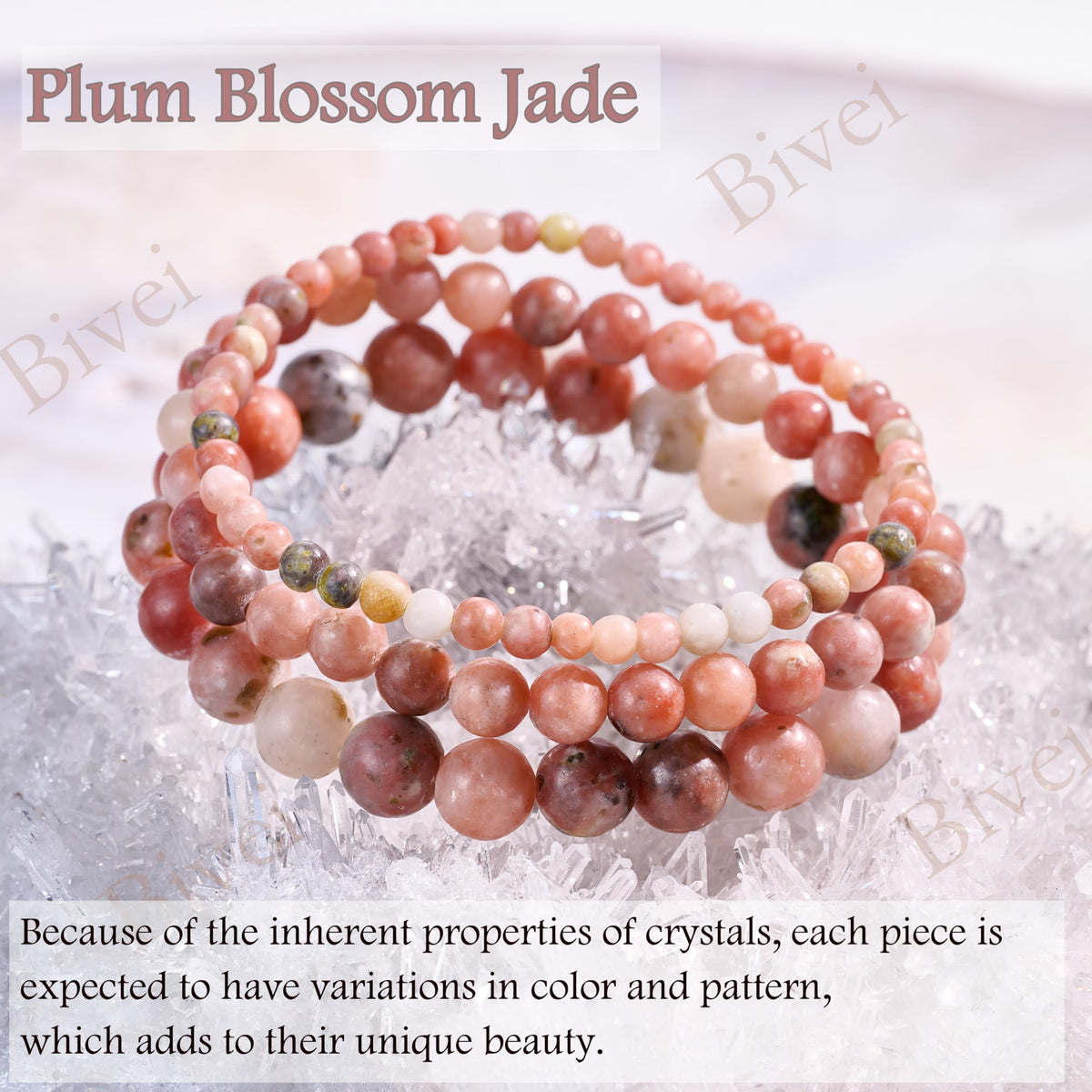Bivei Plum Blossom Jade-Hope & renascence-4mm Beaded Bracelets for Women Handmade Semi Precious Natural Stone Stretch Elastic Jewelry Yoga Protection Gifts