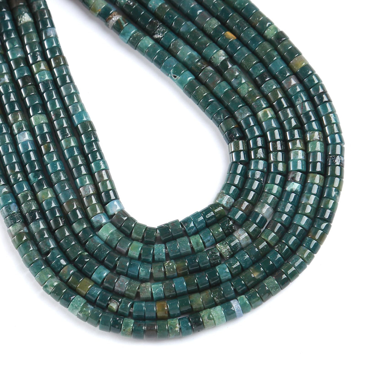 150pcs 2x4mm Natural Moss Agates Stone Tube Shape Beads Loose Flat Round Cylinder Flat Spacer Green Stone Beads for Bracelet Earrings Jewelry Making