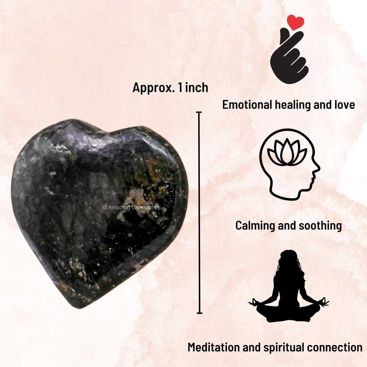 Amazing Gemstone Nuummite Stone Heart - Pack of 2 Crystal Heart Stones Rocks - Corazones De Piedra Crystals and Healing Stones Heart Shaped Crystal - Stocking Stuffers Gifts