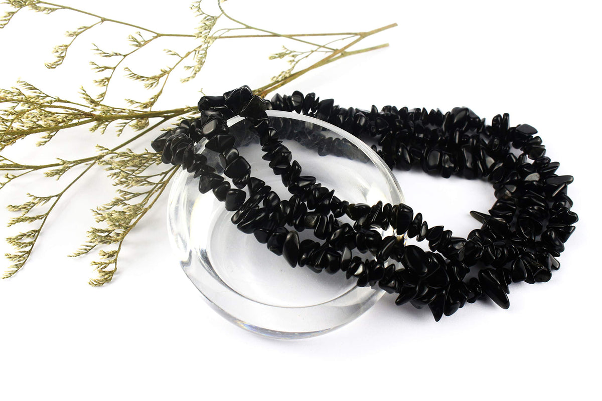 31 inches Chip Stone Loose Gemstones Beads Drilled Strand for Jewelry Making (Black Obsidian)