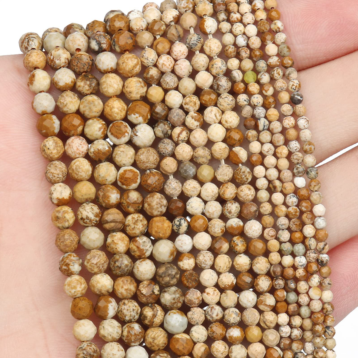 Song Xi 90pcs 4mm Natural Picture Gemstone Beads Faceted Round Loose Stone Beads for Jewelry Making