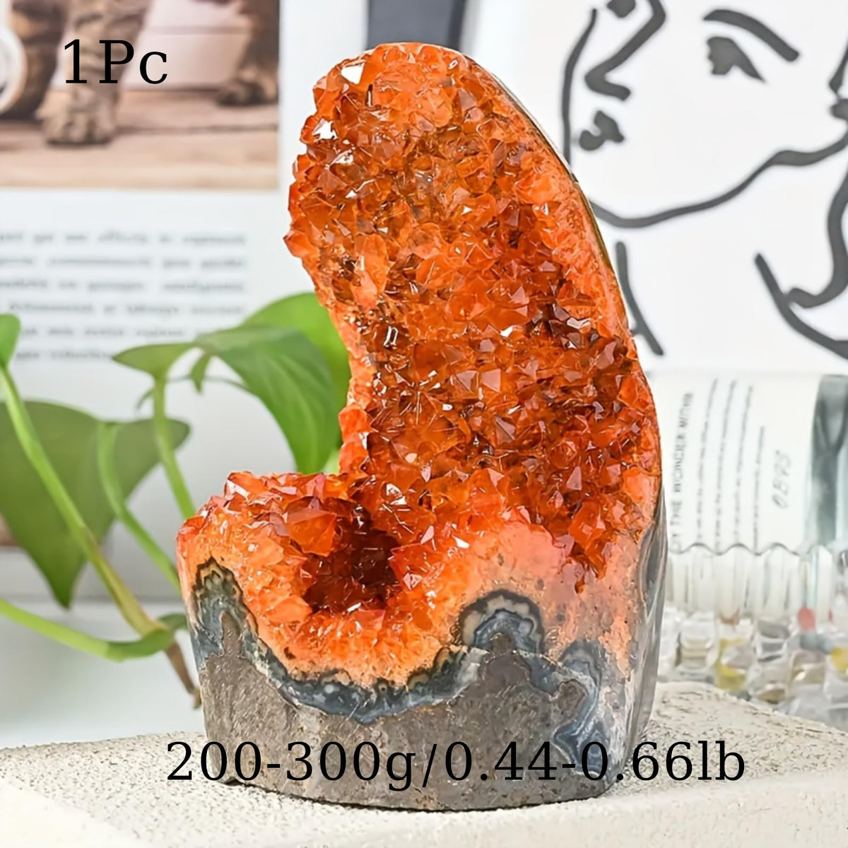 CrystalHola 200-700g Selected Raw Geode Quartz Cluster Home Feng Shui Ornaments Energy Stone Healing Tools Meditation Feng Shui Decoration,Stone Display Piece, Mineral Specimen (Orange, 200-300g)