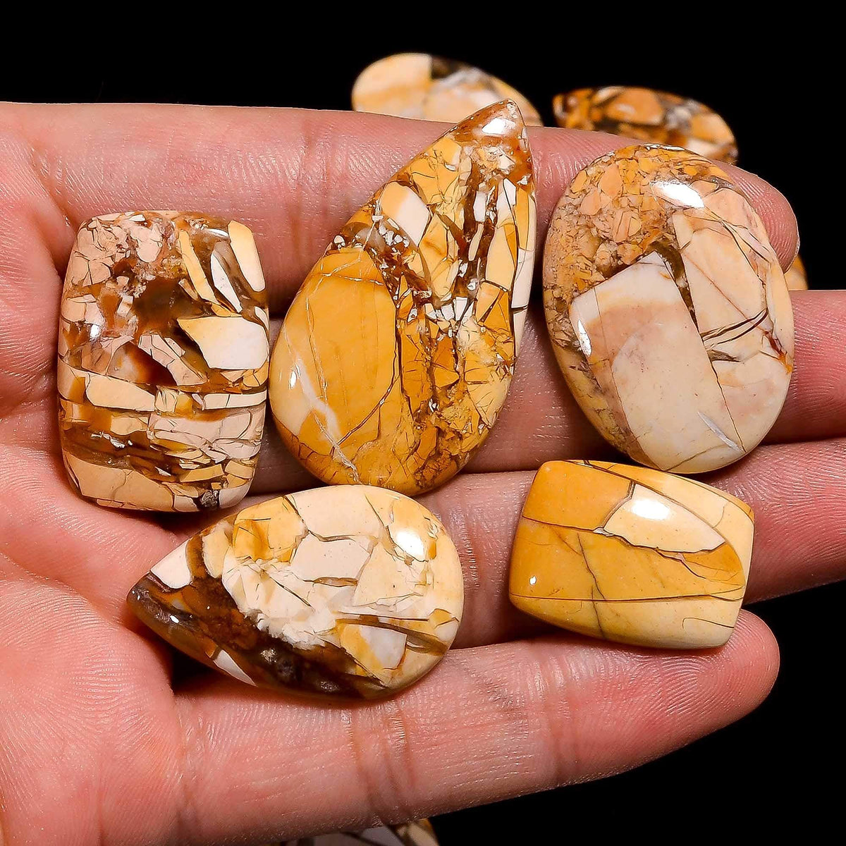 GEMKORA 4pcs Natural Brecciated Mookaite Jasper Gemstone Wholesale Cabochons Lot, Jewelry Making Loose Gemstone, Polished Home Decor, DIY, Wire Wrapping, Reiki, Healing Crystals, Bulk Gemstone Deal