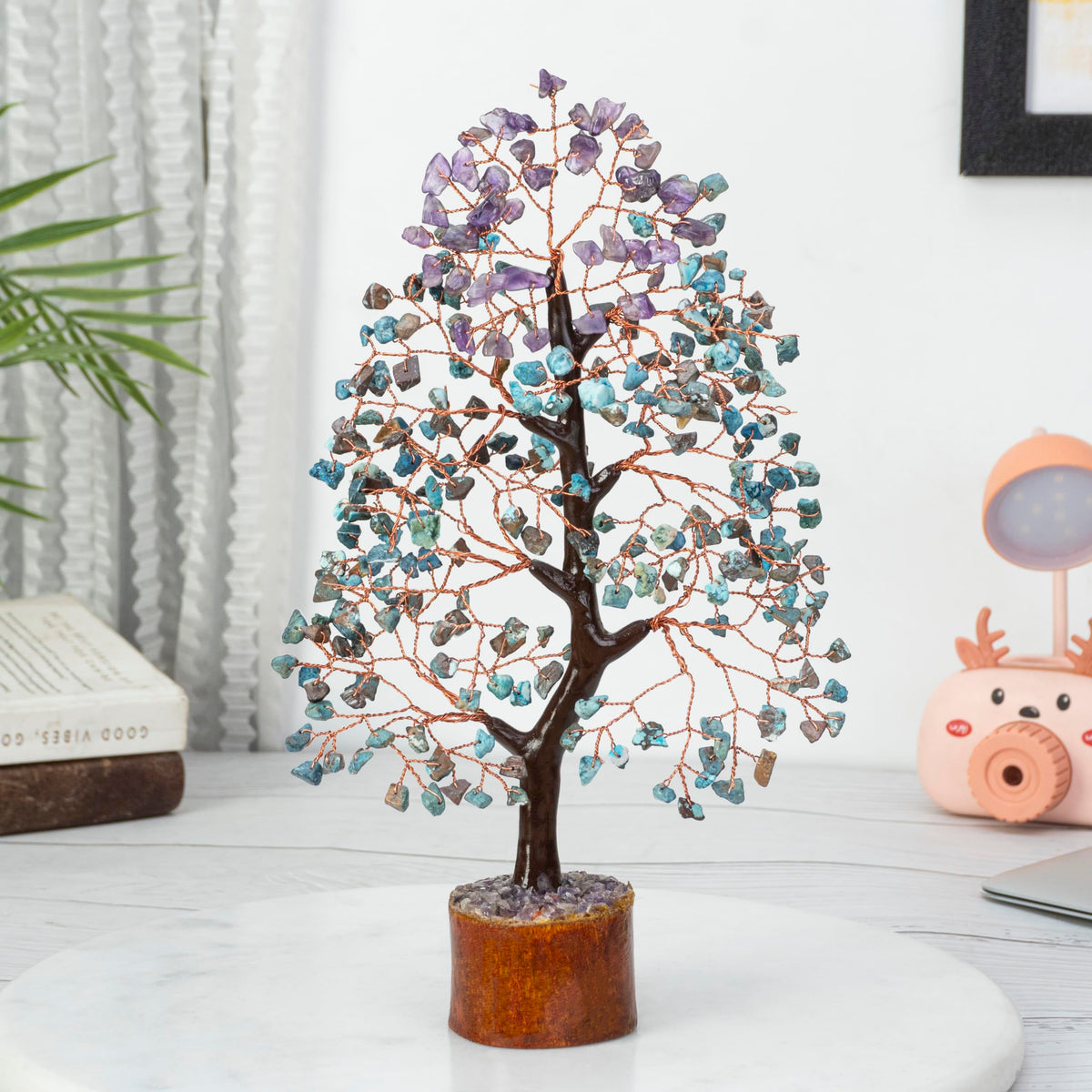 Crocon® Amethyst & Turquoise Gemstone Tree, Crystal Tree of Life, Feng Shui Bonsai, Money Tree, Healing Tree Home Decoration, Good Luck Figurine, Gem Tree for Positive Energy, Chakra Tree of Life Gift