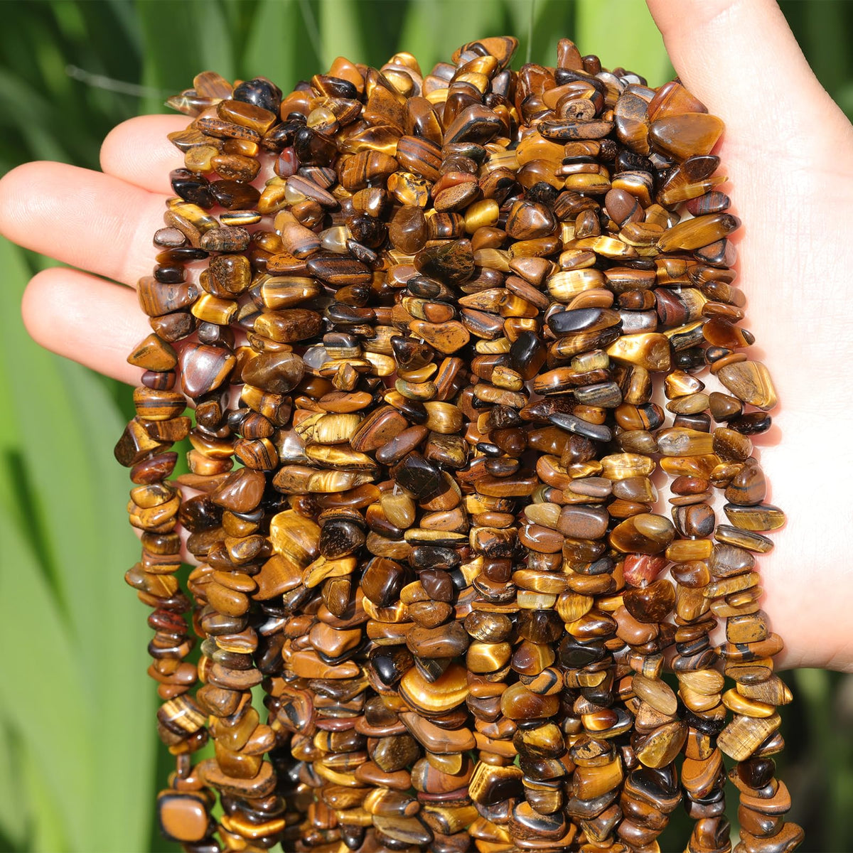 200pcs Natural Irregular Chip Stone Beads 5-8mm Tiger Eye Pre-Drilled 30-inch Strand Semi-Precious Healing Crystal Beads for DIY Jewelry Making Bracelet Chakra Crafts