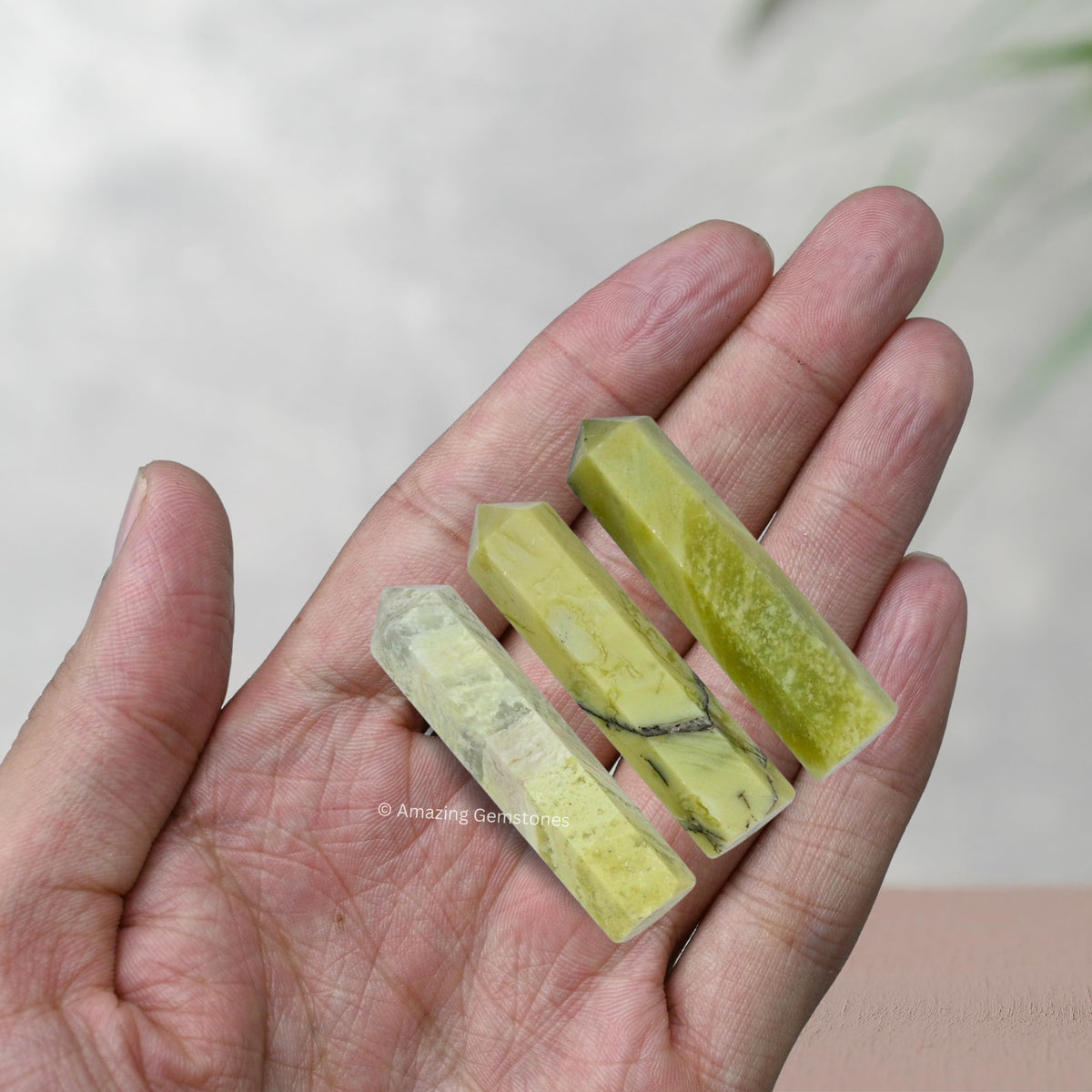 Amazing Gemstone Serpentine Crystal Points Bulk Healing Crystals - Pack of 3 Single Terminated Healing Wand Point Bulk Crystals for Crafts, Crystal Grid, DIY Work - Premium Crystals - Beginners Gifts