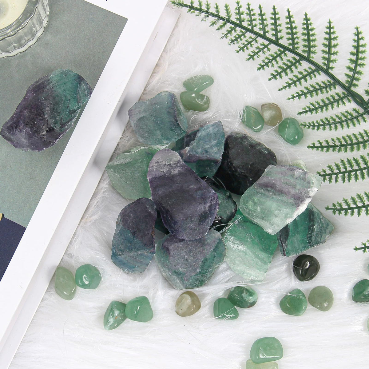 1.1lb Bulk Raw Fluorite Stone Rough Crystals- Natural Raw Stones Crystal for Tumbling, Cabbing, Fountain Rocks, Decoration,Polishing, Wire Wrapping, Wicca & Reiki Crystal Healing