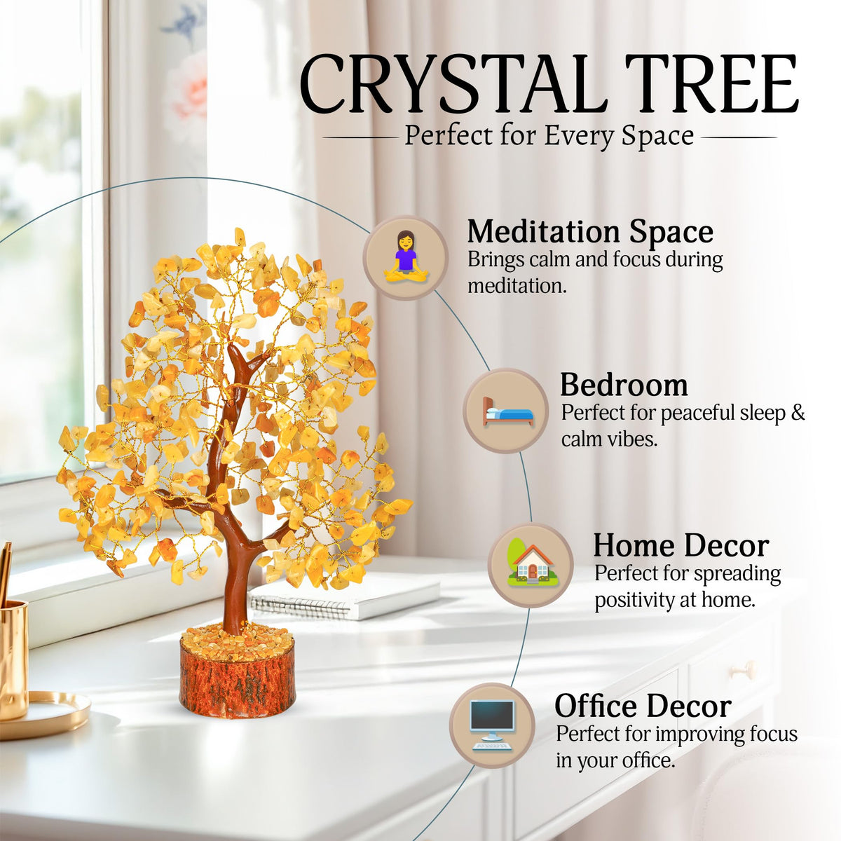 Yellow Aventurine Crystal Tree - Chakra Stones - Crystal Tree of Life - Crystals and Stones - Holistic Gifts for Women - Spiritual Room Decor - Gemstone Tree - Crytals and Gemstones - Good Luck Gifts