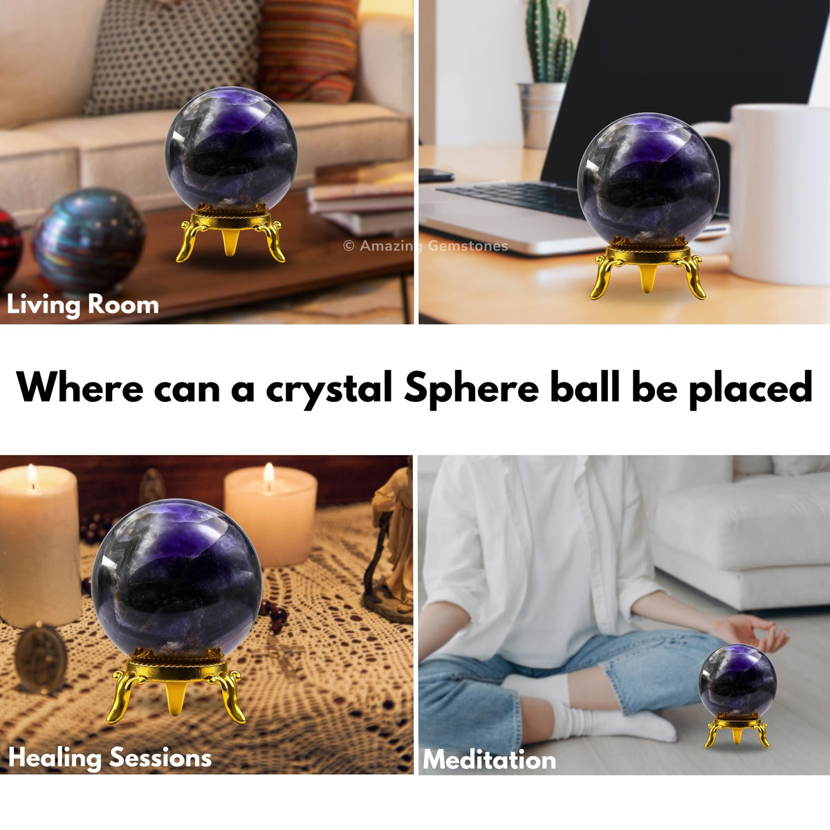 Amazing Gemstone Amethyst Chevron Crystal Ball with Stand - 2" Inches Crystal Sphere Meditation Balls for Witchcraft and Decorative Balls