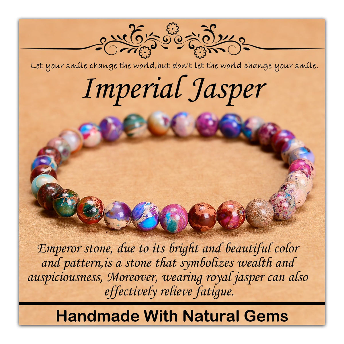 CHCCOYE 6mm Natural Healing Gemstone Bracelet Handmade Yoga Stretch Elastic Bracelet Stress Relief Crystal Jewelry for Men and Women (6mm Imperial Jasper)