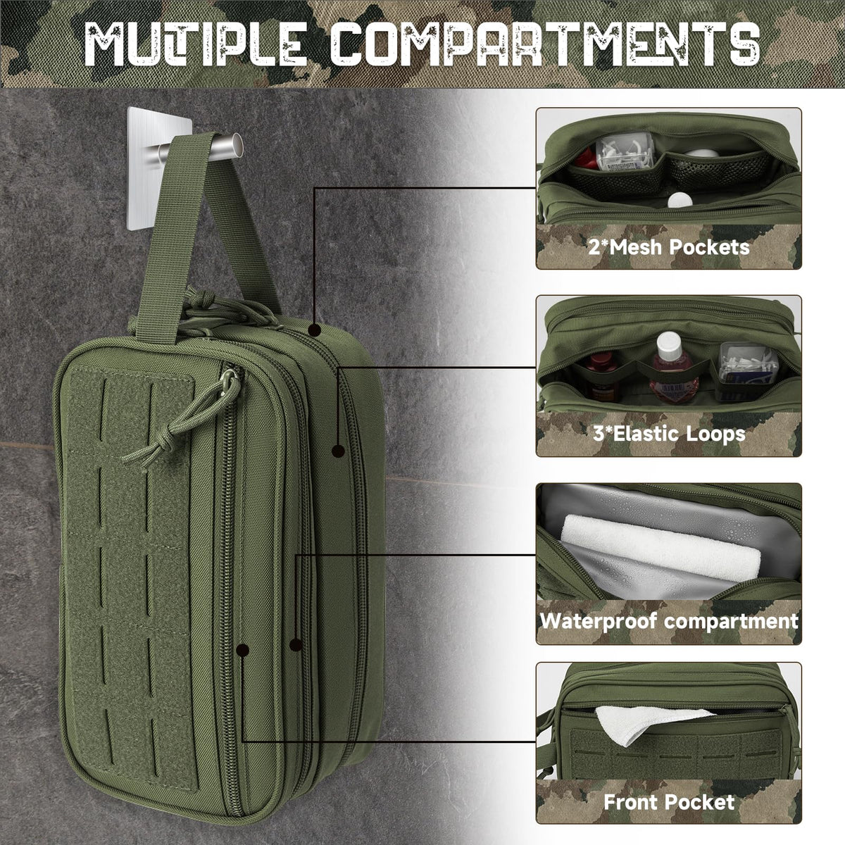 QT&QY Tactical Toiletry Bag For Men Hygiene Bag EDC Military Tool Molle Pouches Small Dopp Kit Mens Shaving Kit Travel shower Bags