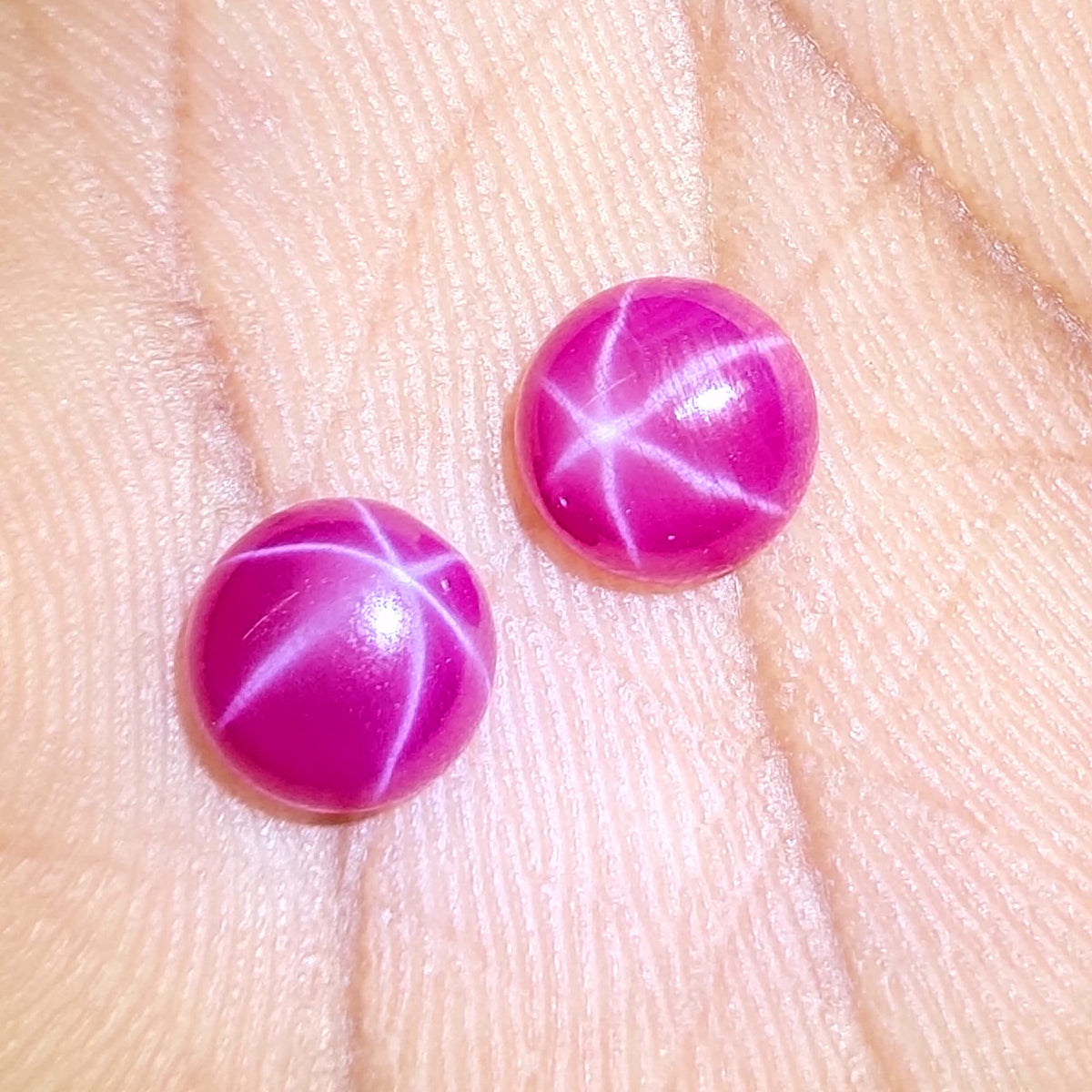 GEMHUB 6.75 Ct - 2 Pcs Natural 6 Rays Precious Star Pink Ruby Loose Gemstones Pair Round Cabochon Pink Star Ruby…