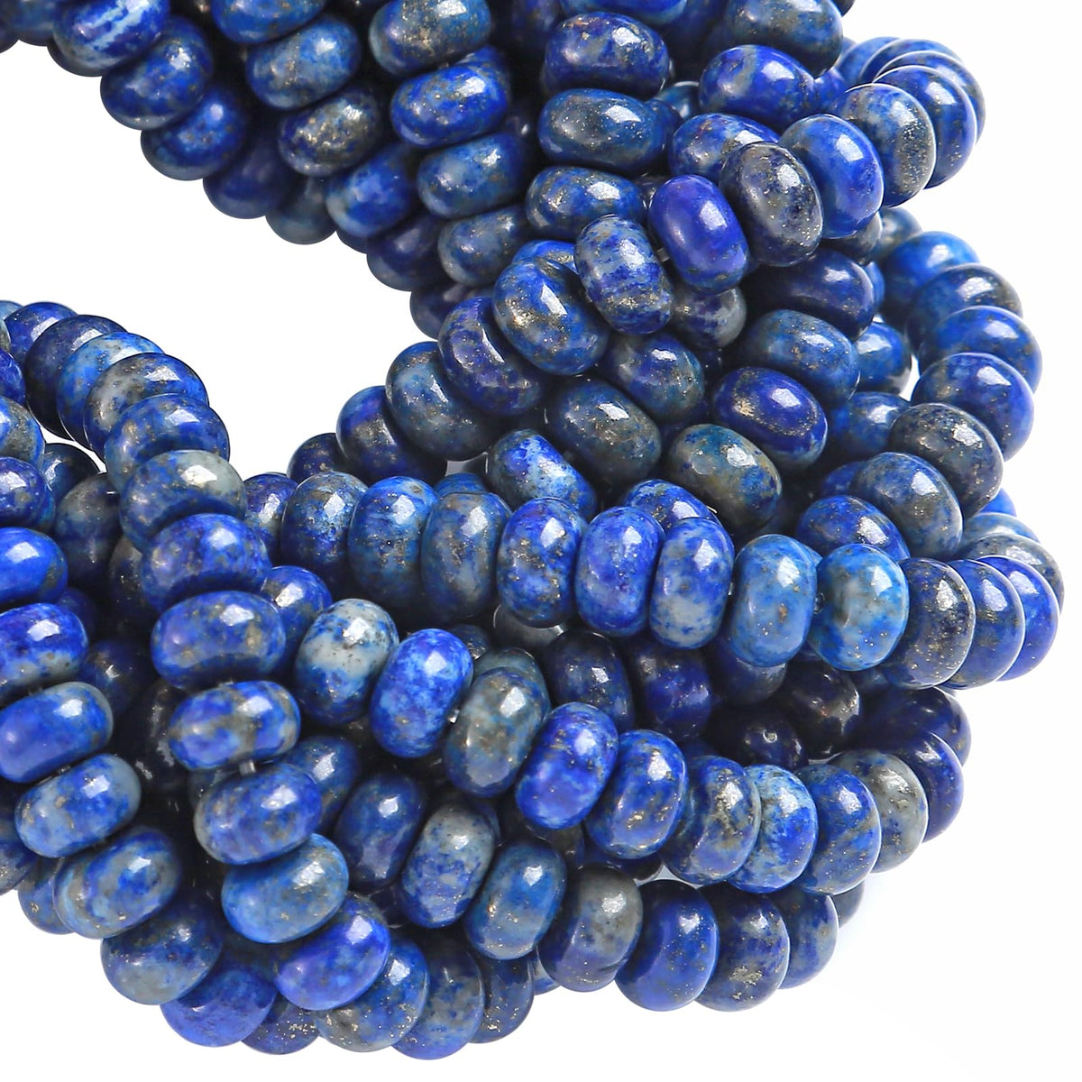 76pcs 5x8mm Natural Lapis Lazuli Stone Rondelle Spacer Loose Beads Abacus Disk Stone Round Loose Gemstone Beads for Jewelry Making DIY Bracelet Necklace