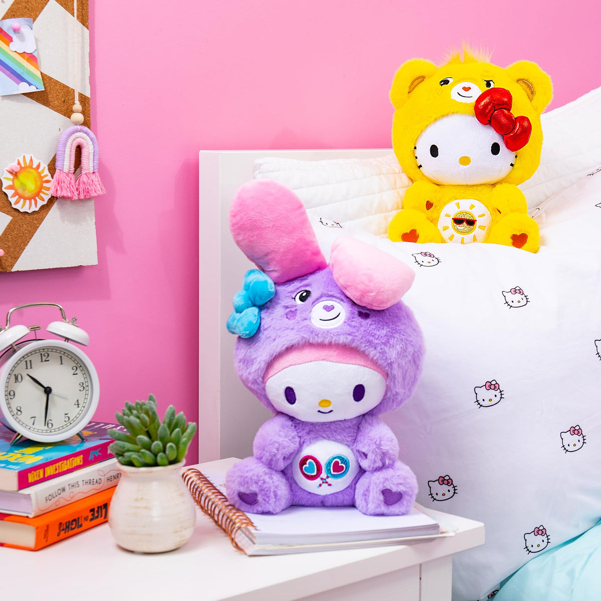 Care Bears x Hello Kitty Plush 2 Pack - Hello Kitty as Funshine Bear & My Melody as Share Bear