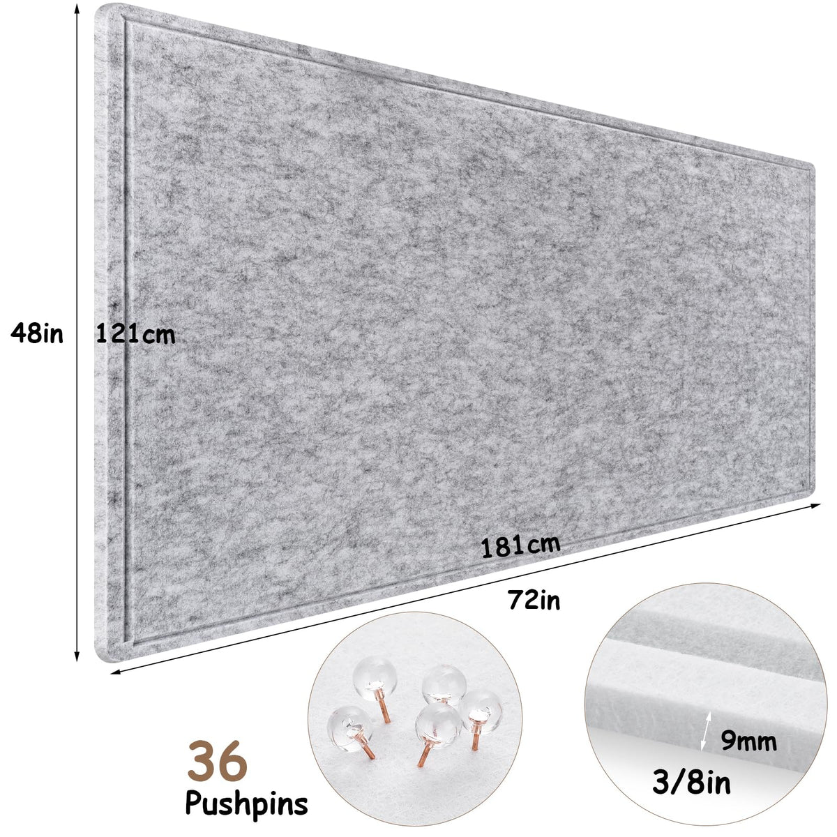 Large Bulletin Board, 72x48 Inches Cork Board Alternative, Large Felt Board Decorative Pin Board for Wall, Foldable Photo Board Self-Adhesive Vision Board with 36 Pushpins Light Gray