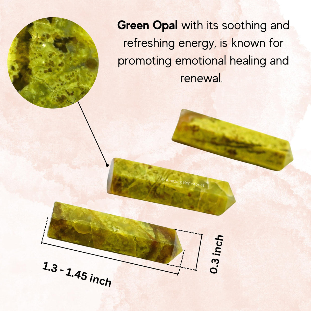 Amazing Gemstone Green Opal Crystal Points Bulk Healing Crystals - Pack of 3 Single Terminated Healing Wand Point Bulk Crystals for Crafts, Crystal Grid, DIY Work - Premium Crystals - Beginners Gift