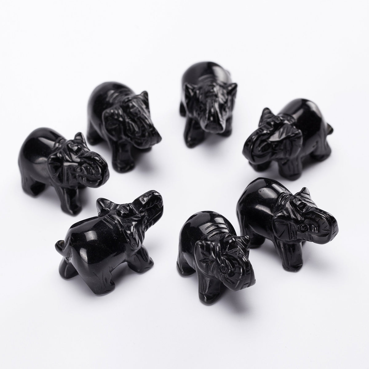 YWG Black Obsidian Elephant 1.5 Inches Statue Crafts Natural Stone Carved Figurine Chakra Carving Stones Healing Reiki