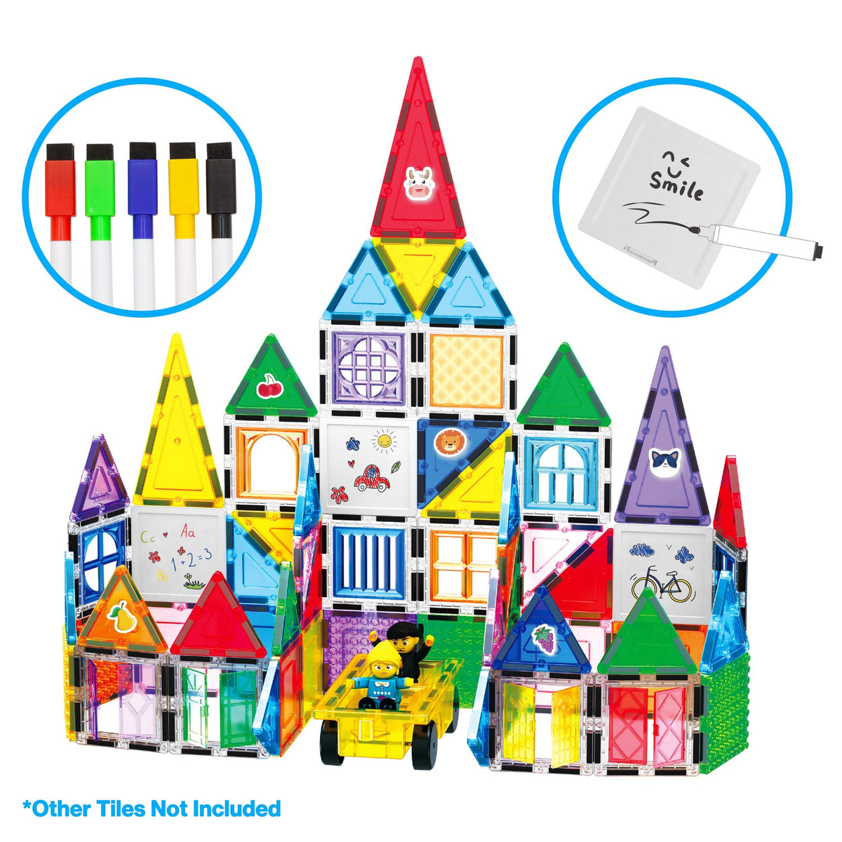 Canvas Tiles Whiteboard with 8 Magnetic Building Tiles & 5 Marker Pens Expansion Construction Blocks STEAM Learning Kits Educational Toy Set Preschool Toddler Child Kids Ages 3+ PicassoTiles