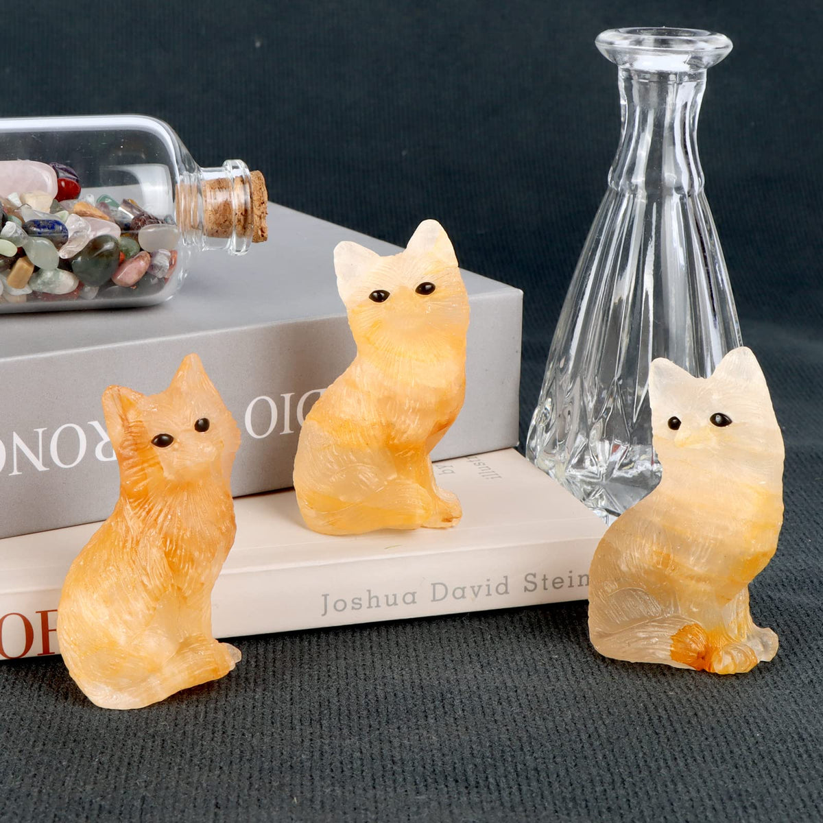 SMQ 2.4" Citrine Crystal Fox Statues and Figurines,Carved Gemstone Fox Animal Carvings Collectible Healing Crystal Stones Sculpture for Home Garden Decor