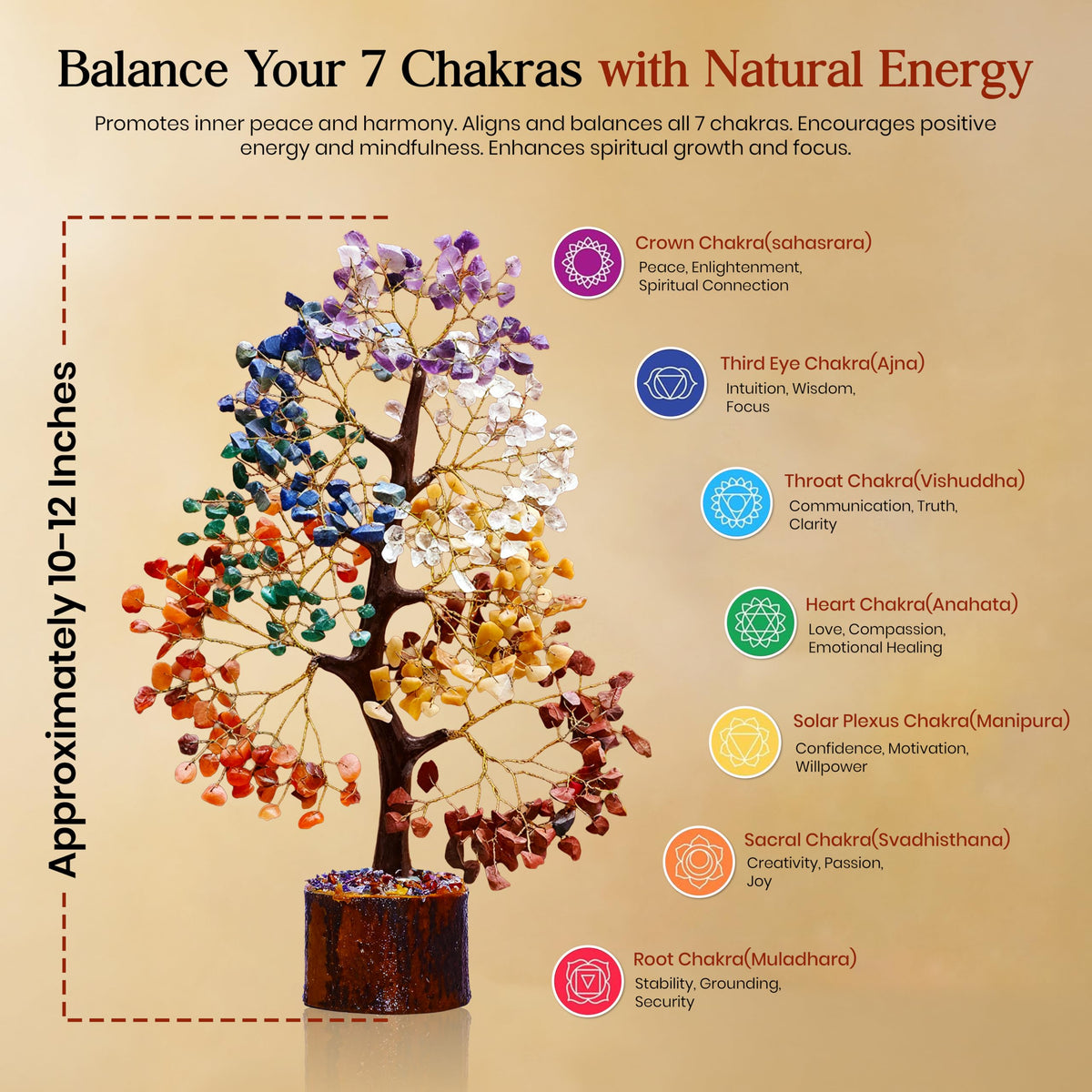 AstraVeda 7 Chakra Tree, Crystal Tree of Life, Feng Shui Trees, Positive Energy, Meditation Gift, Crystals and Stones, Spiritual Items, Home Office Decor