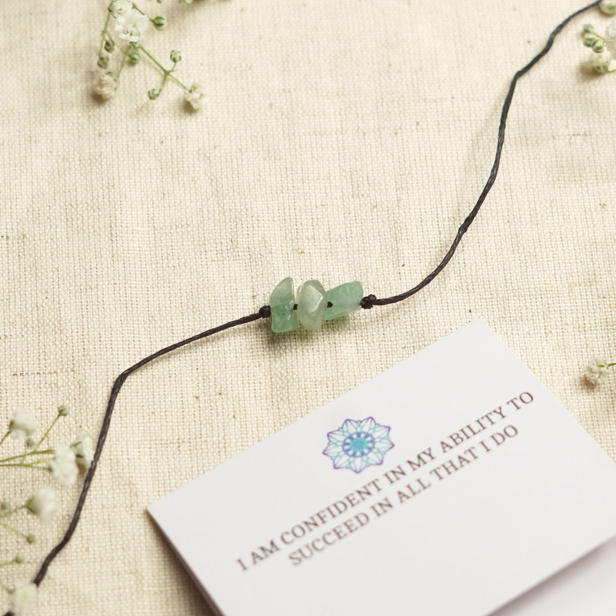 The Blue Yogi Aventurine Healing Bracelet Anklet, Adjustable Cord Crystal Bracelet for Women Men, Spiritual Protection Jewelry with Affirmation Card