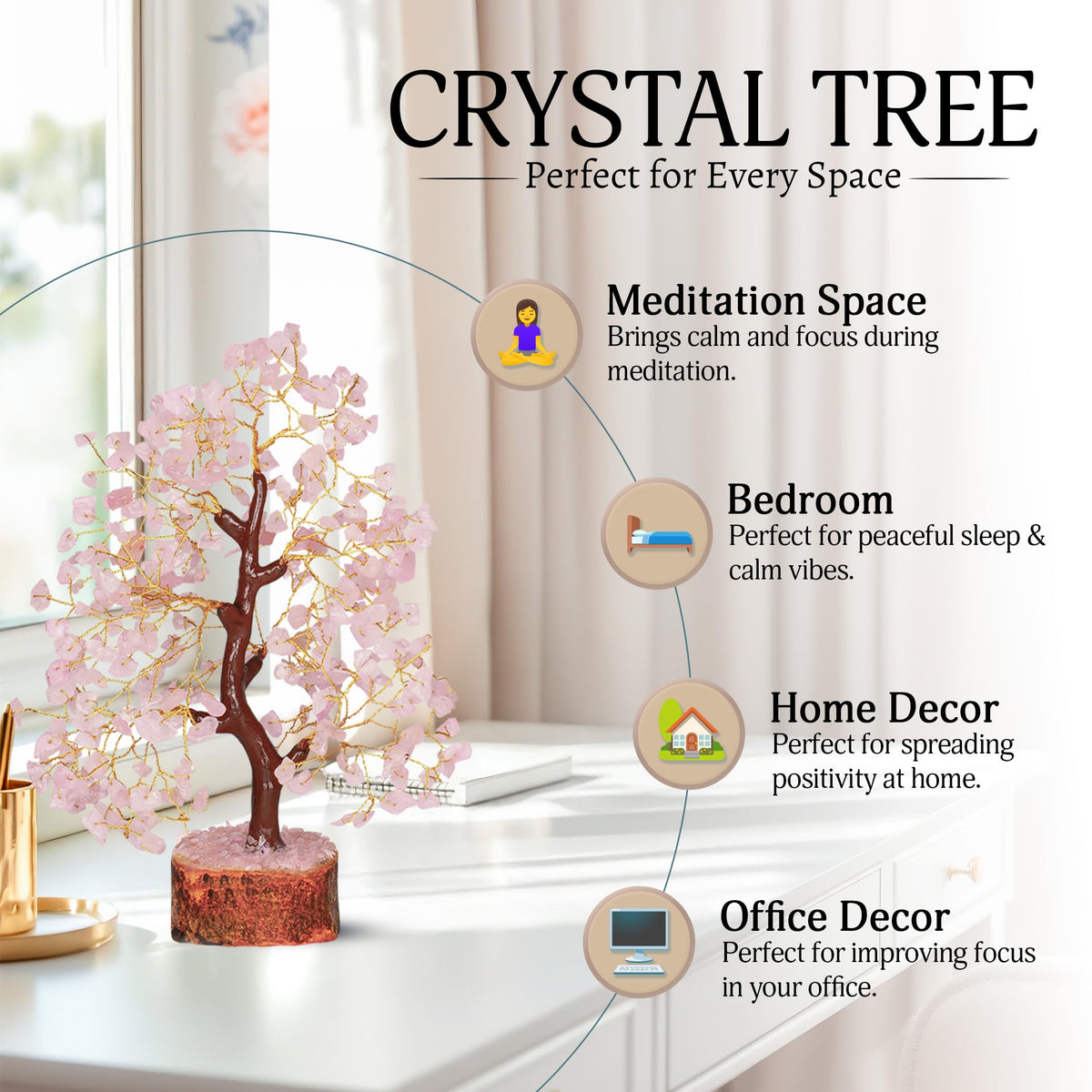YATSKIA Rose Quartz Tree - Quartz Crystal Tree for Positive Energy - Birthday Gifts for Women - Feng Shui Decor - Gemstone Home Decor - Pink Desk Accessories