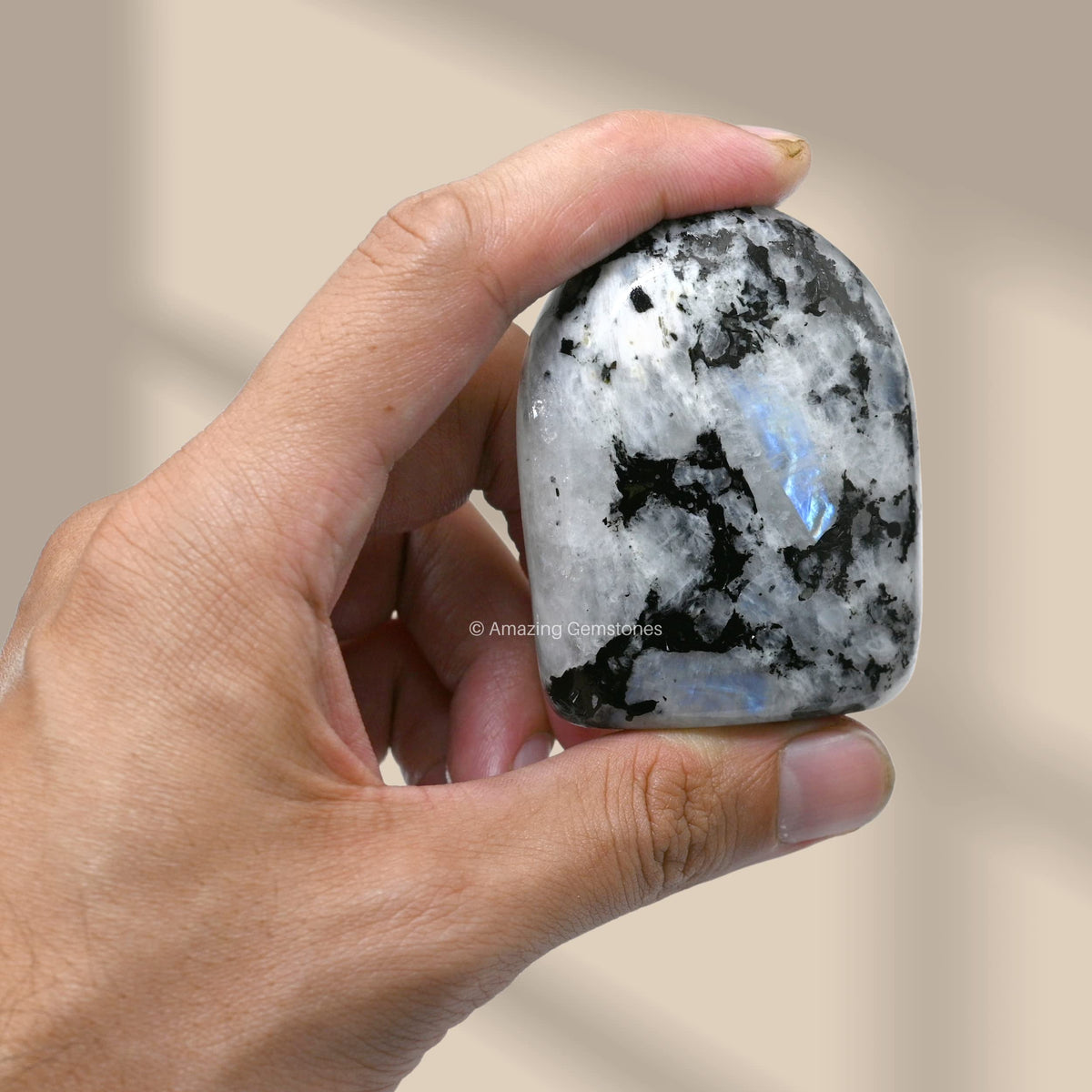 Amazing Gemstone Large Rainbow Moonstone Crystal Standing Palm Stone - Rainbow Moonstone Palm Stones&Crystals, A++ Grade Gemstones 7 Crystals - Healing Crystals and Stones Office Home Decor Gifts