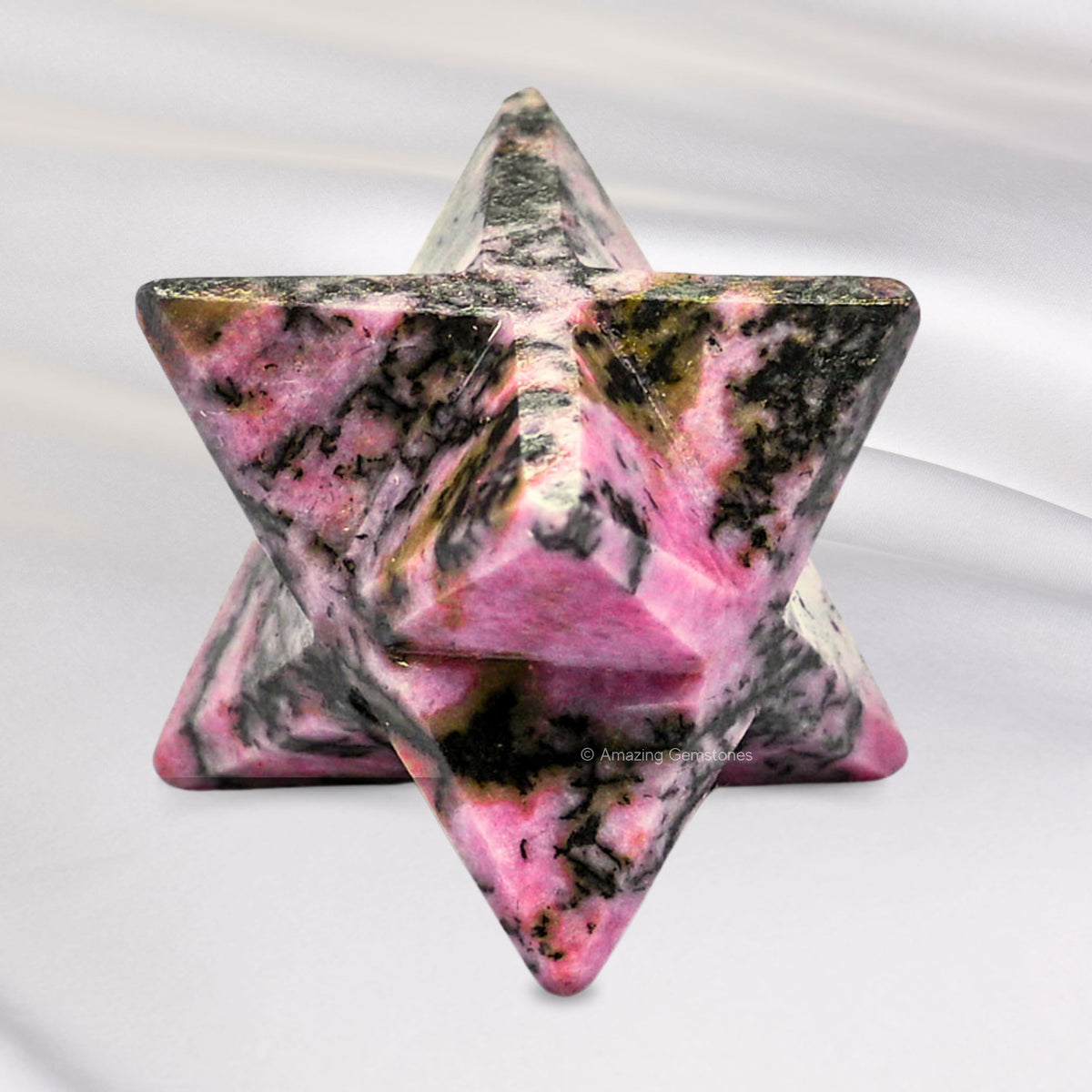 Amazing Gemstone Rhodonite Merkaba Crystal - 0.75 Inches Metaphysical Merkaba Star for Meditation - Energetic Tetrahedron Crystal and Healing Stones for Spiritual Growth and Healing (15-20mm)
