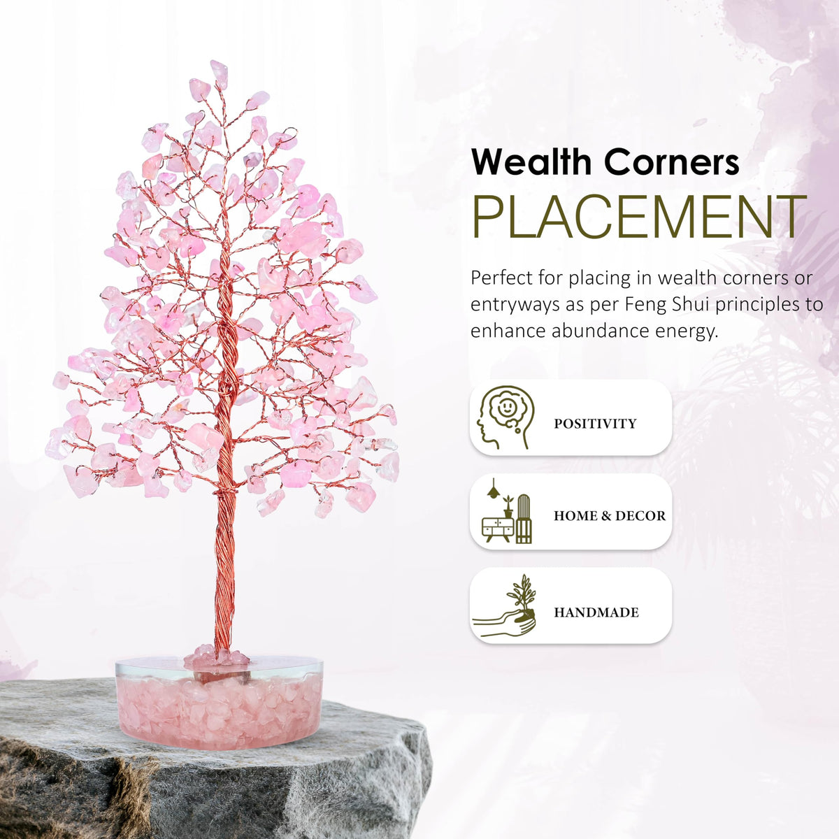 Crocon® Rose Quartz Heart Shape Base Crystal Tree, Birthday Gifts for Women, Healing Crystals Tree of Life, Positive Energy, Good Luck, Home Office Decor Gifts, Gift for Women - Sister Mom & Grandma